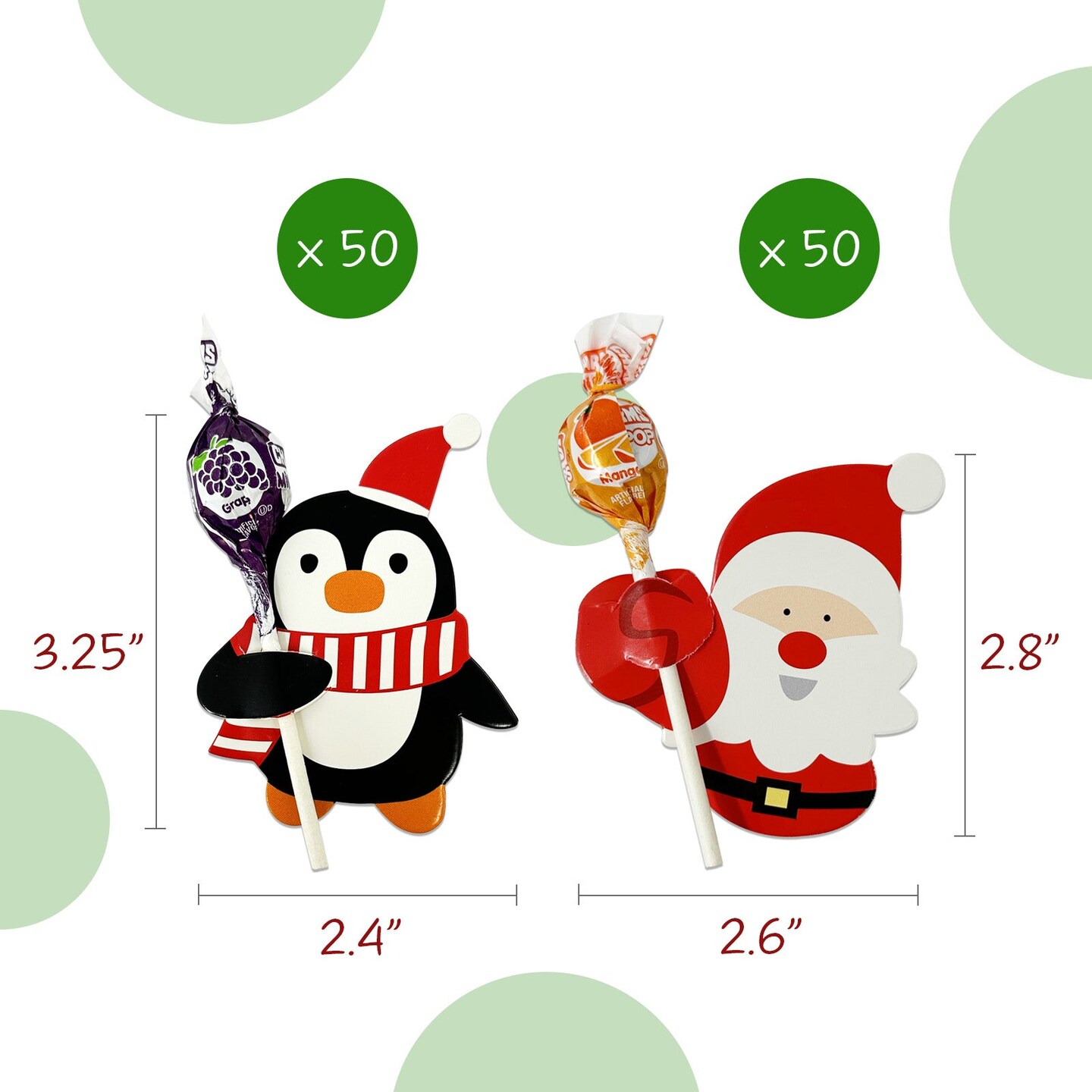 Wrapables Christmas Lollipop Paper Card Candy Holders, Santa and Penguin Party Supplies, Decorations, Party Favors (100pcs)