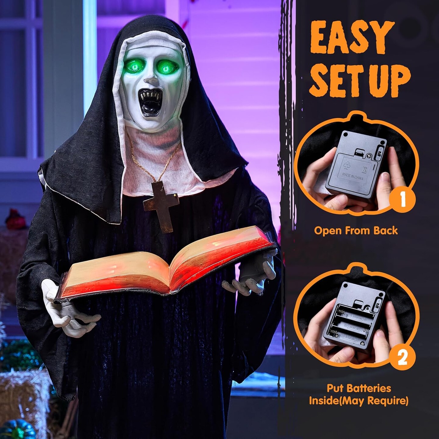 Nun with Sound &#x26; Light, Sound Activated Halloween Decorations Decor for Yard Lawn Outdoor Indoor Haunted House Prop