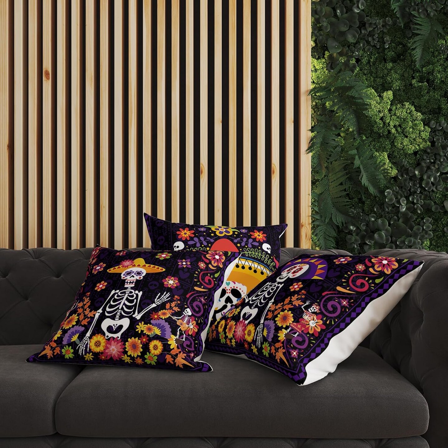 Day of The Dead Pillow Covers Dia De Los Muertos Sugar Skull Flower Throw Pillow Covers 18x18 Set of 4 Day of The Dead Deocr Pillow Case