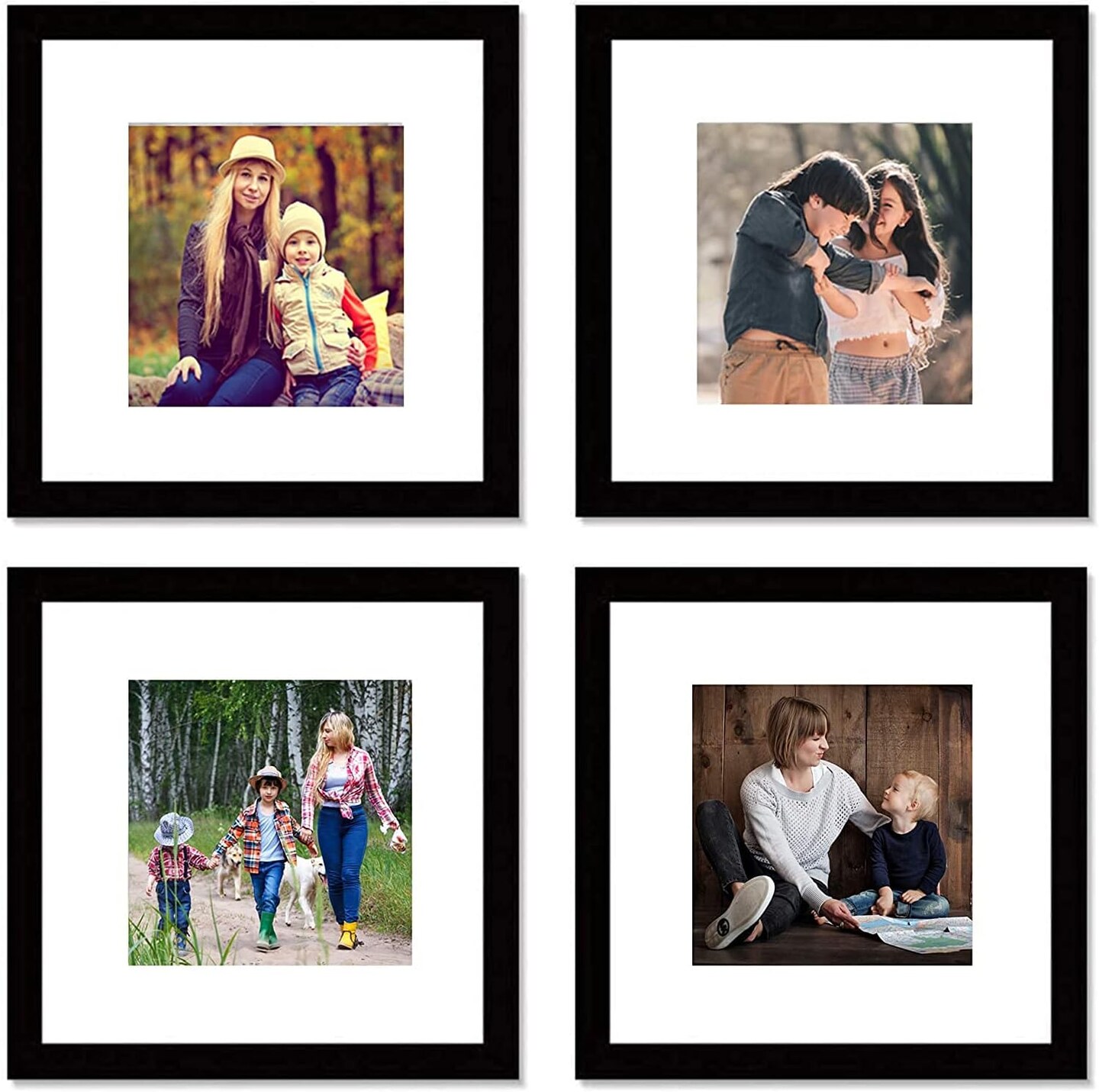 8x8 Black Picture Frame Set,Square Photo Frame with Mat Display Pictures 5x5 or 8x8 Without Mat,PVC Glass,for Wall Home Office Décor(8x8,Black)