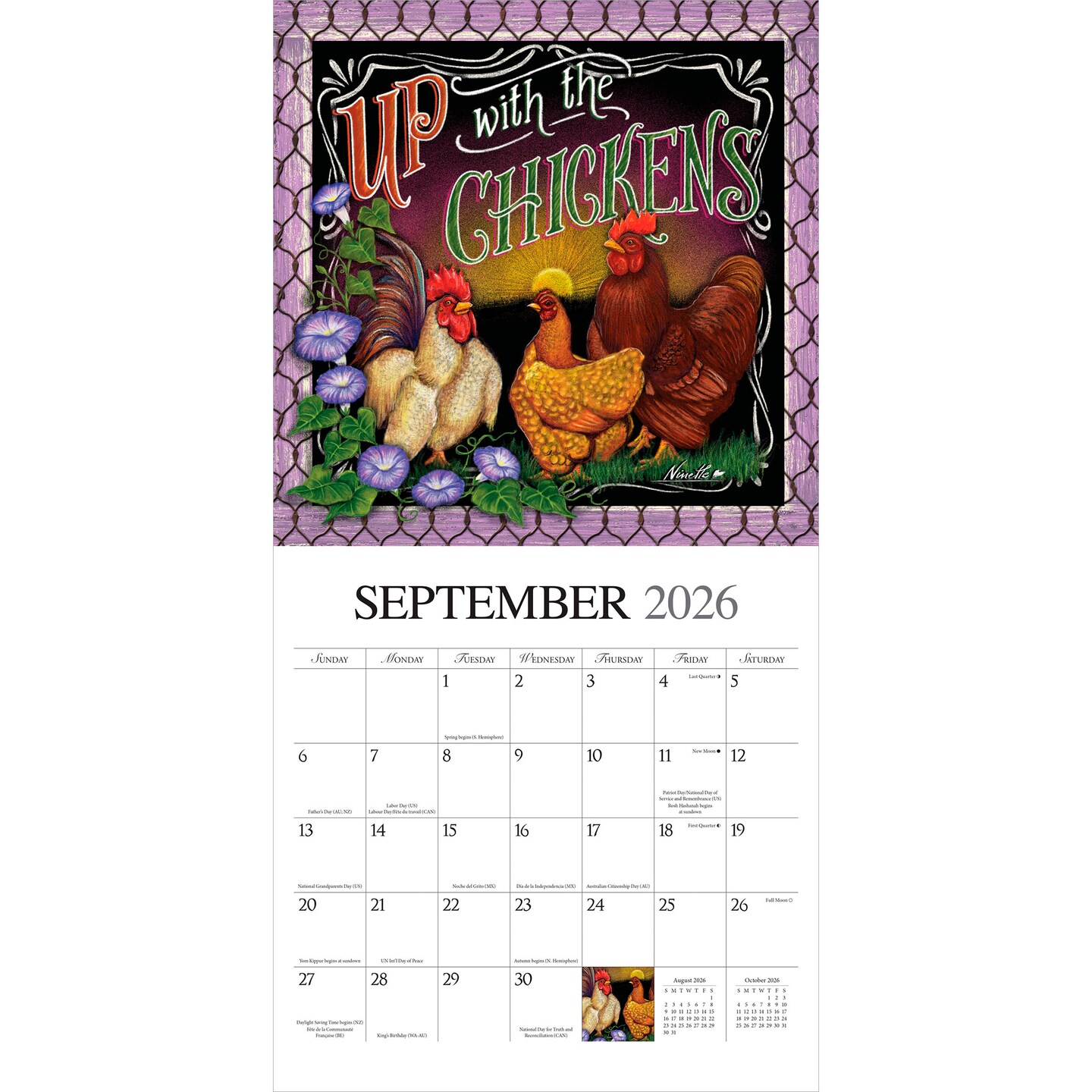 Bless This Nest | 2026 12 x 24 Inch (Hanging) Monthly Square Wall Calendar | Featuring the Artwork of Ninette Parisi | Plastic-Free