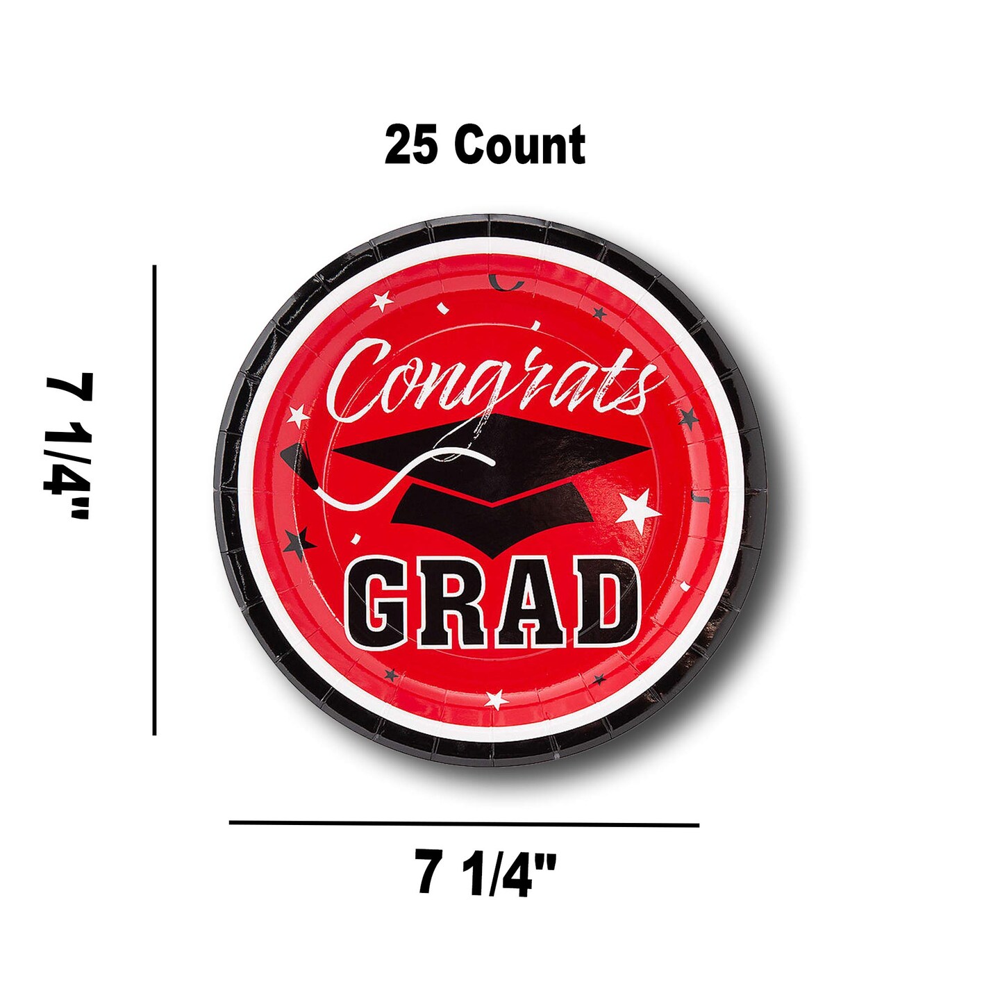 25 Count Red Congrats Grad Solid Color Paper Dessert Plates 7 1/4" Graduation Party Plates