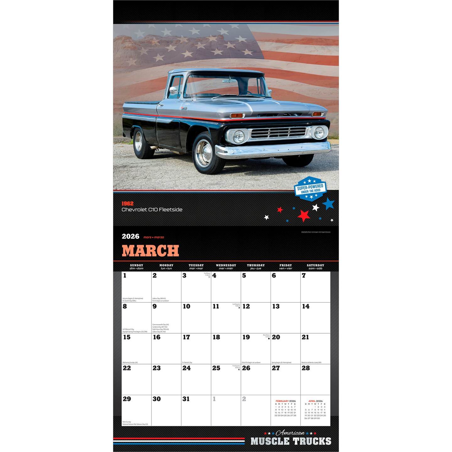 American Muscle Trucks OFFICIAL | 2026 12 x 24 Inch (Hanging) Monthly Square Wall Calendar | Foil Stamped Cover | Plastic-Free