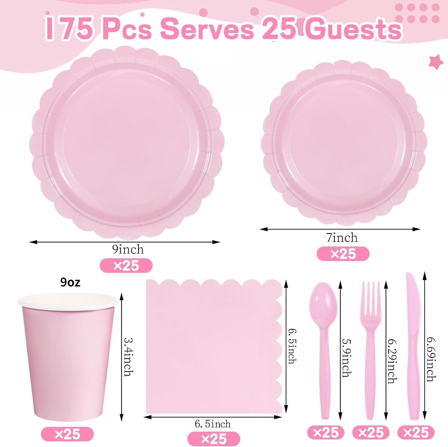 175Pcs Light Pink Baby Shower Supplies Set – Plates, Napkins, Cups & Cutlery (Light Pink)
