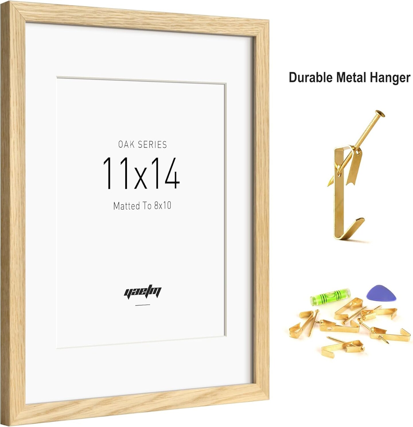 11x14 Oak Wood Picture Frame with Mat for 8x10 Set of 3, Natural Solid Wood 11x14 Frame with Tempered Glass for Wall Gallery &#x26; Home (3 Pack, Oak)