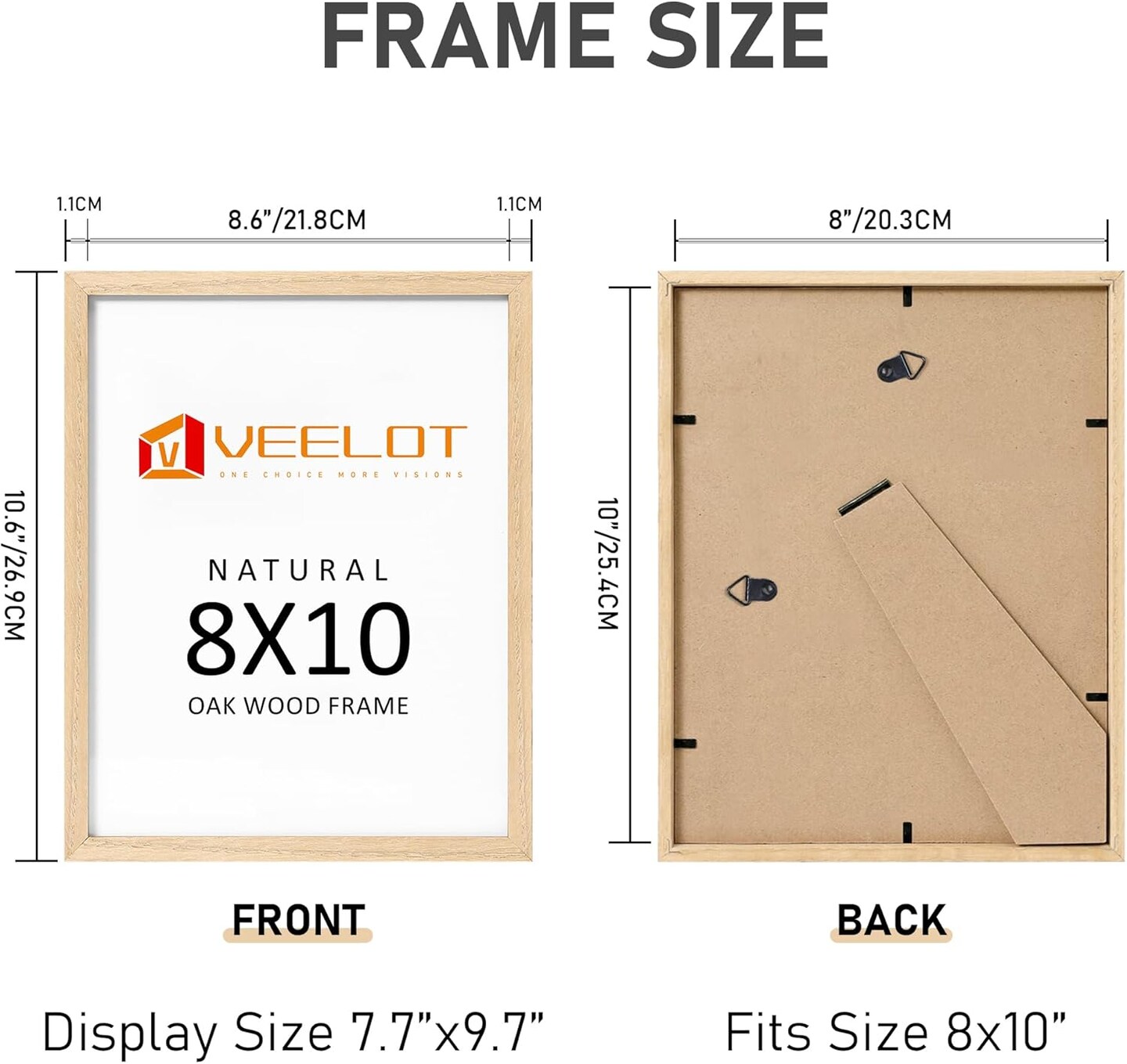 8x10 Picture Frame OAK Solid Wood Photo Frame Set of 4 with Real Glass for Desktop and Home Decor