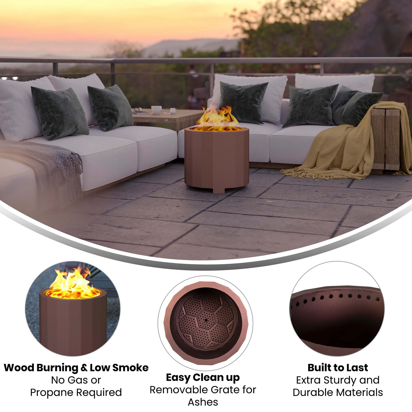 Merrick Lane Aries Portable Steel Smokeless Wood Burning Outdoor Firepit with Waterproof Cover