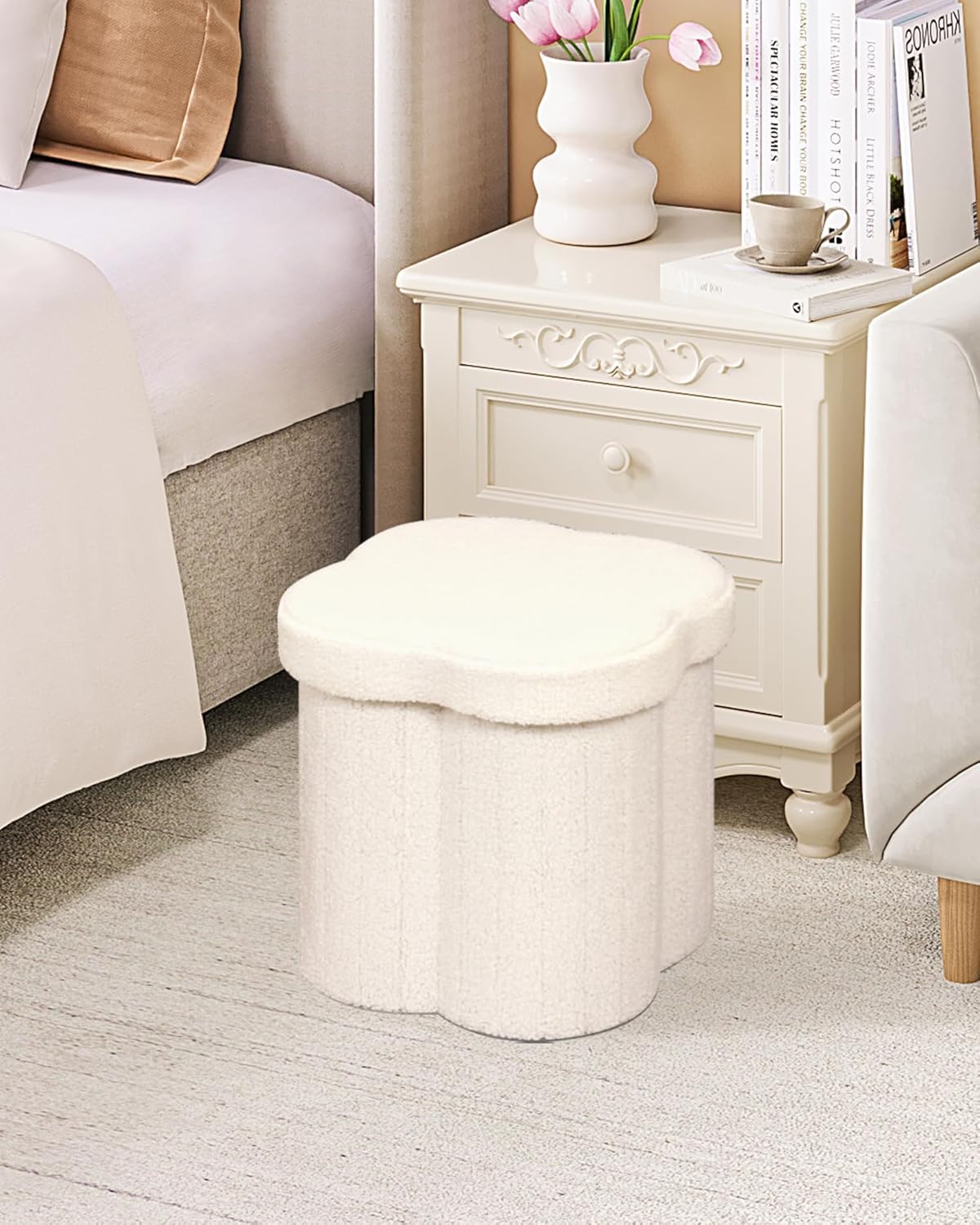 Storage Ottoman Cube (Cream White)