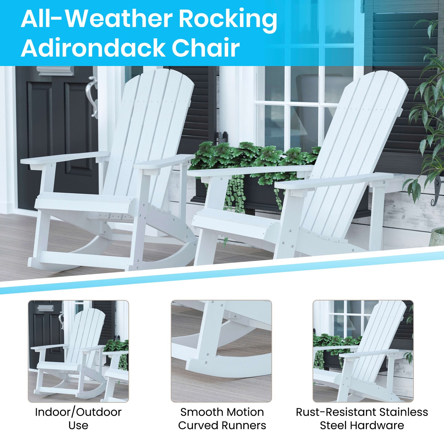 Merrick Lane Atlantic All-Weather Polyresin Adirondack Rocking Chair with Vertical Slats