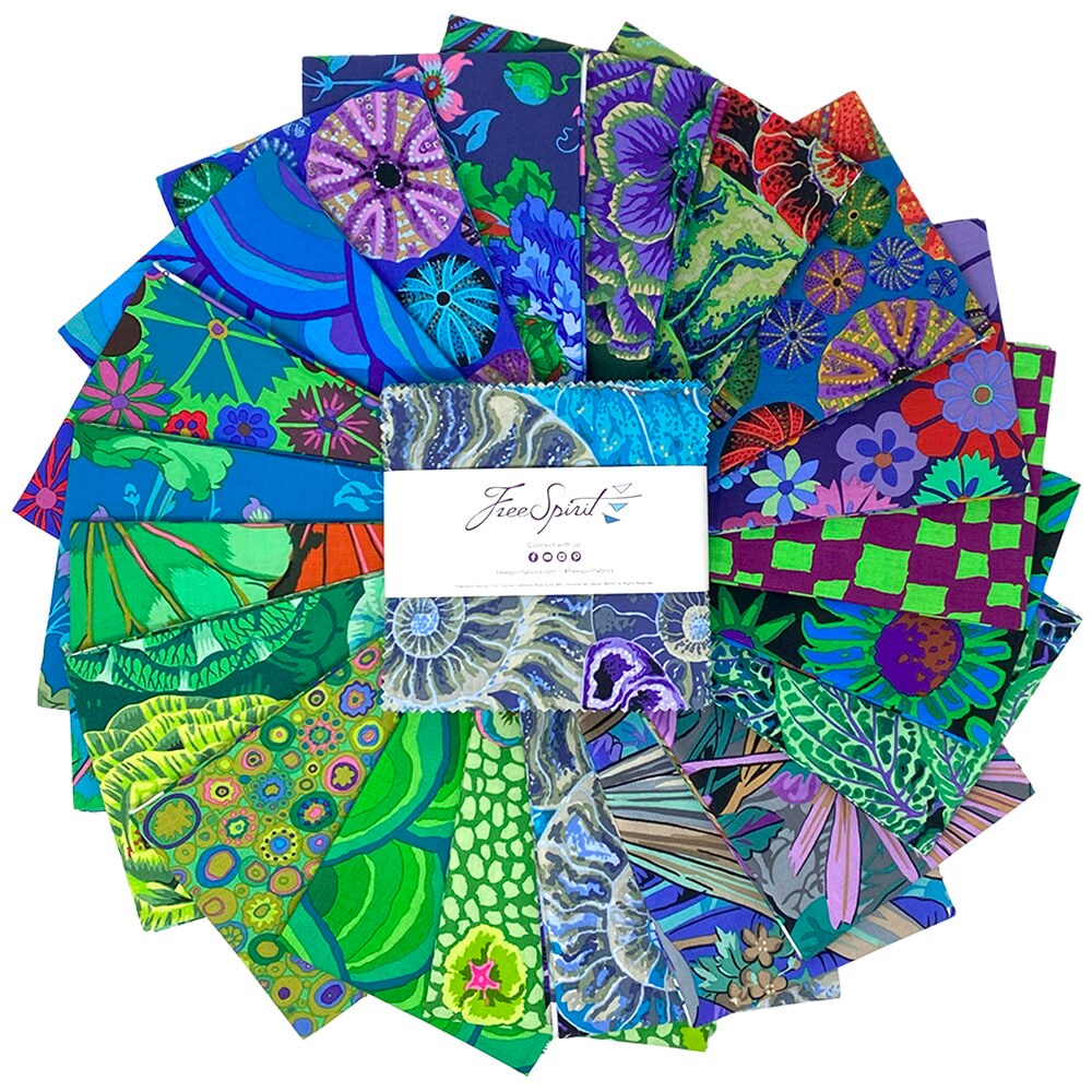 Kaffe Fassett 5&#x22; Square Pack (Charm Pack) in 2024 Cool by Kaffe Fassett Collective for Free Spirit (FB6CPGP.AUG24COOL)