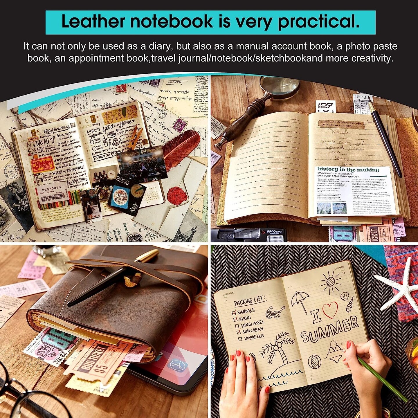 RILIHO Leather Journal for Women - Genuine Leather Journals for Writing 5x7.1 Inch, Diary for Women, Artist,Travel Journal,Red