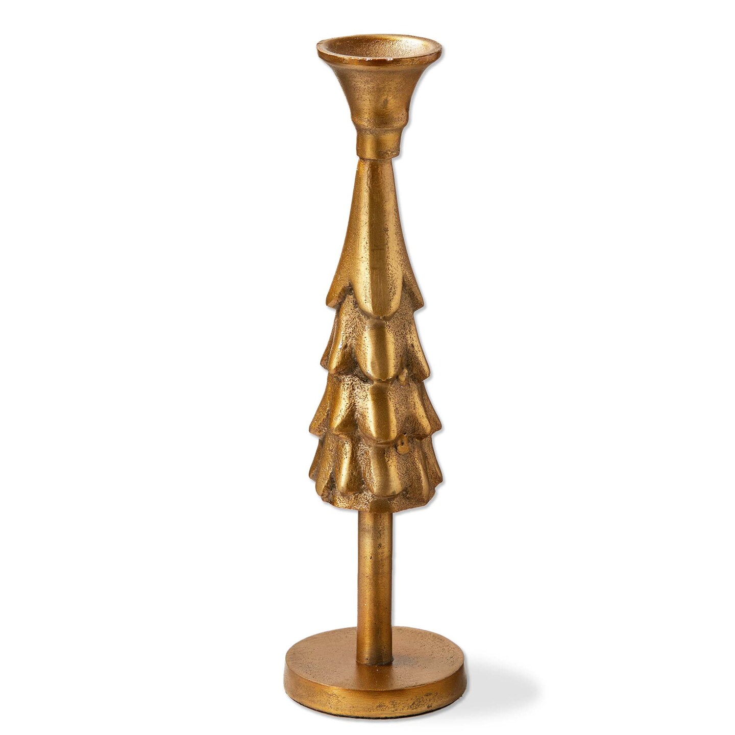 Cast Aluminum Taper Candle Holder - Antique Brass Gold, 11.5&#x22; Tall, Perfect for Christmas Decor, Small Size