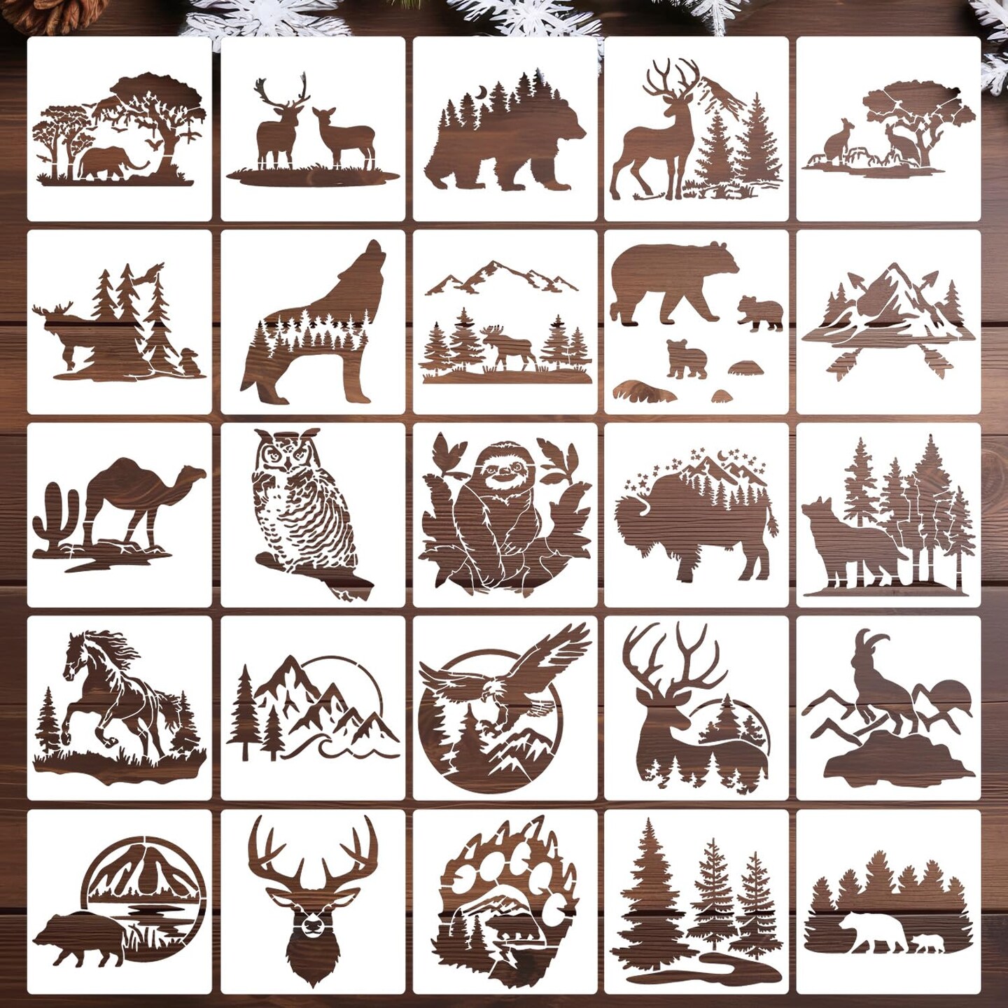 Forest Animal Stencils Bear Deer Stencils for Wood Burning Reusable Wildlife Mountain Pine Tree Stencil for Painting on Wood Wall Fabrics DIY Crafts