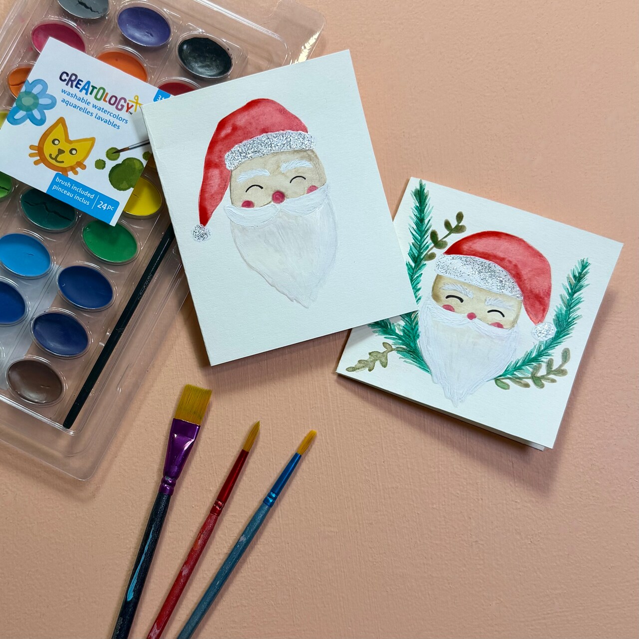 Kids Club: Watercolor Santa Cards
