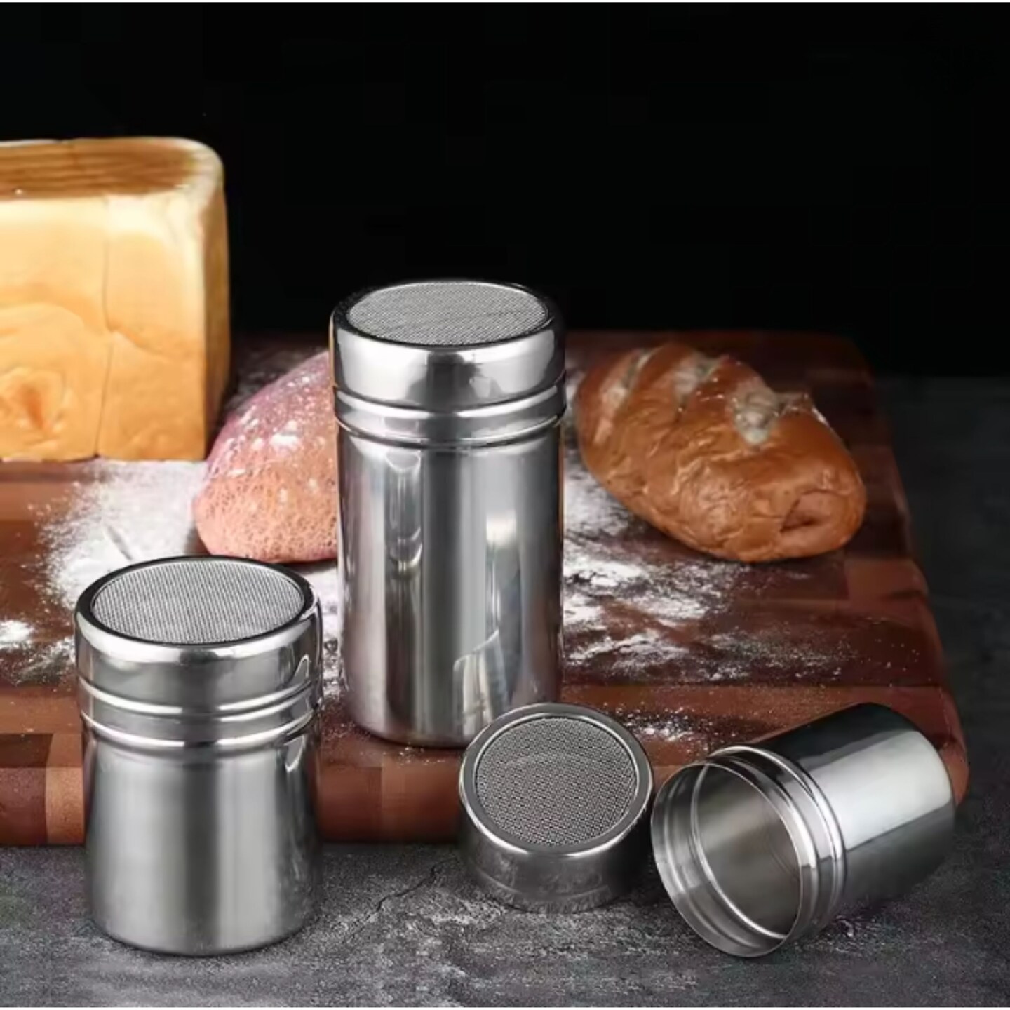 Kitcheniva Stainless Steel Powdered Sugar Cinnamon Can Shaker Duster with Fine Mesh Lid