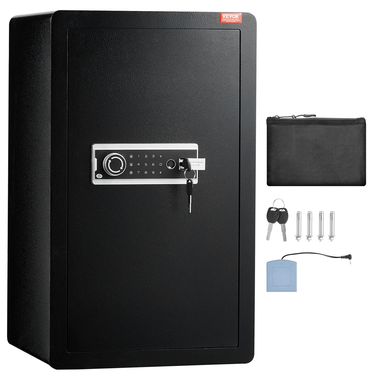 Single Door 4.0 cu.ft Safe Box with Key Lock, Password & Fingerprint, Safe Lock Box with Fireproof Bag, Key Rack, LED Light, and 2 Shelves for Money, Documents, Jewelry, and Valuables, Black