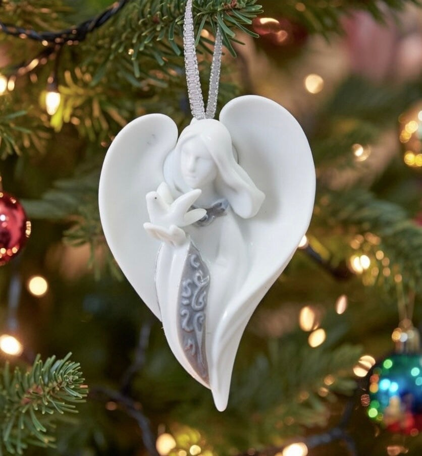 Ceramic Angel With Peace Dove Ornament, Home Décor, Religious Décor, Religious Gift, Church Décor, Baptism Gift, Christmas Decor