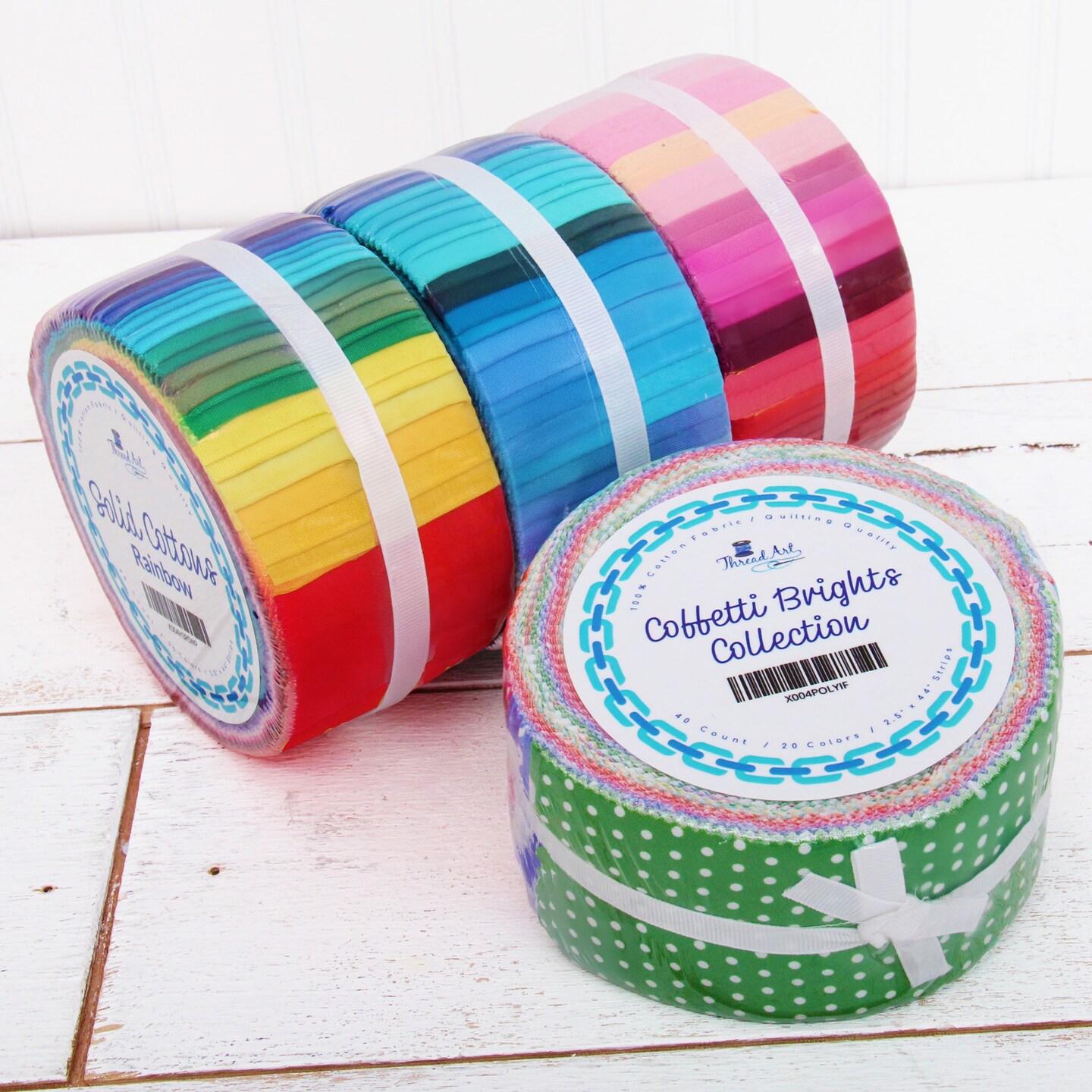 ThreadArt Jelly Roll Fabric Strips for Quilting, Crafting, and Sewing, 40 Precut Fabric Strips in Solids and Prints, Premium Cotton for Quilts, Crafts, Rugs, Blankets, Clothing and More