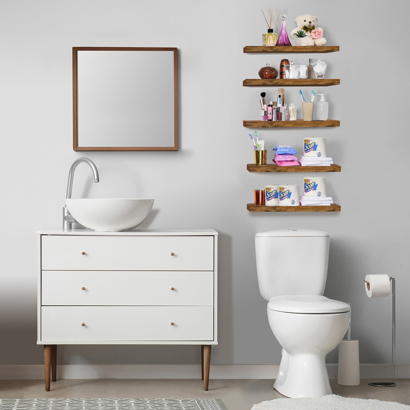 Sorbus 5 Pack 16 Inch Sorbus Long Floating Wall Shelves for Bedroom, Decor, Kitchen, Living Room - for Trophies, Frames, Bookshelf