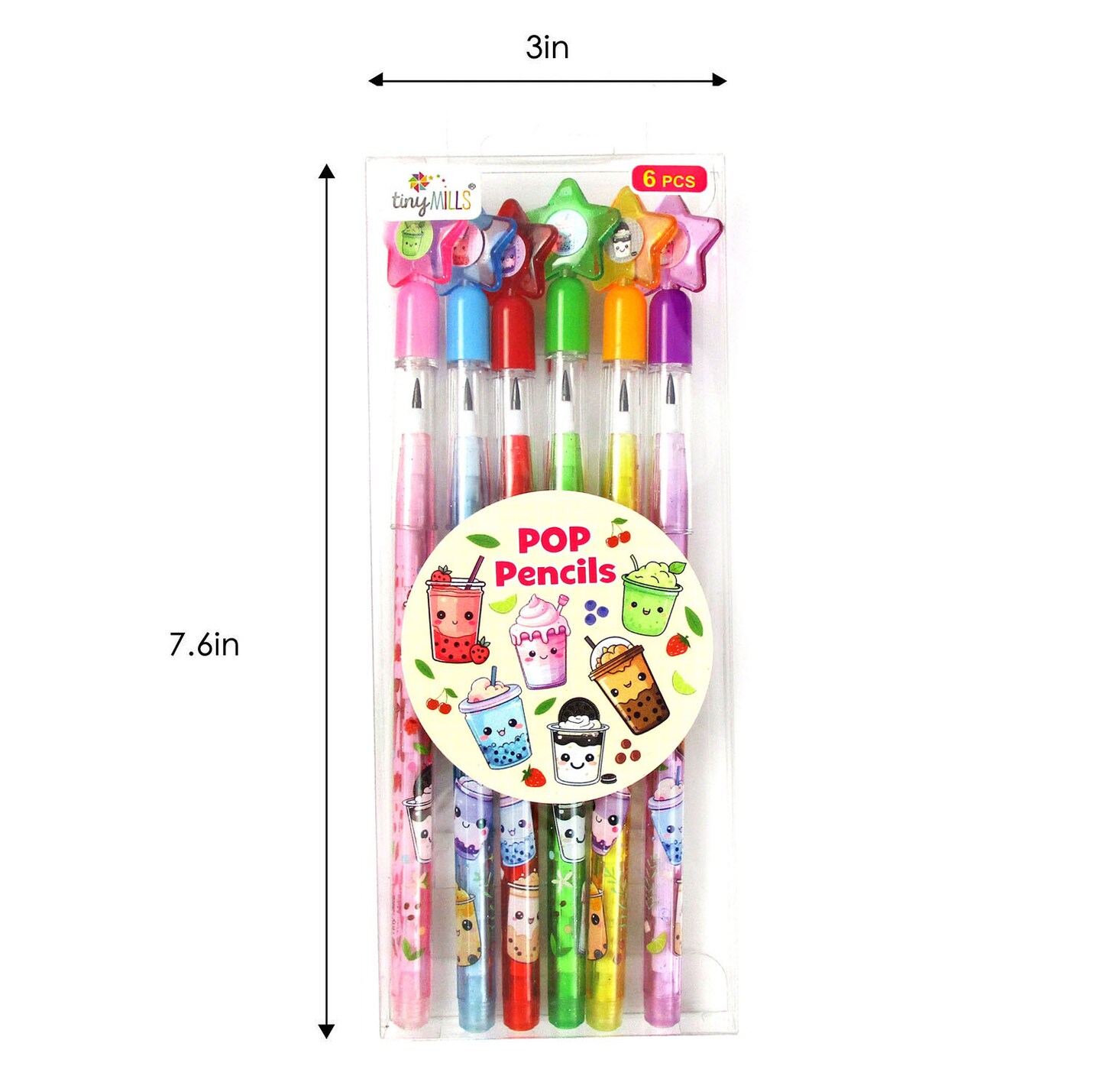TINYMILLS 6 Pcs Boba Stackable Pop Pencils – Cute Bubble Tea Multi-Point Pencils, Boba Party Favors, Classroom Rewards, Goody Bag Stuffers, Kawaii School Supplies