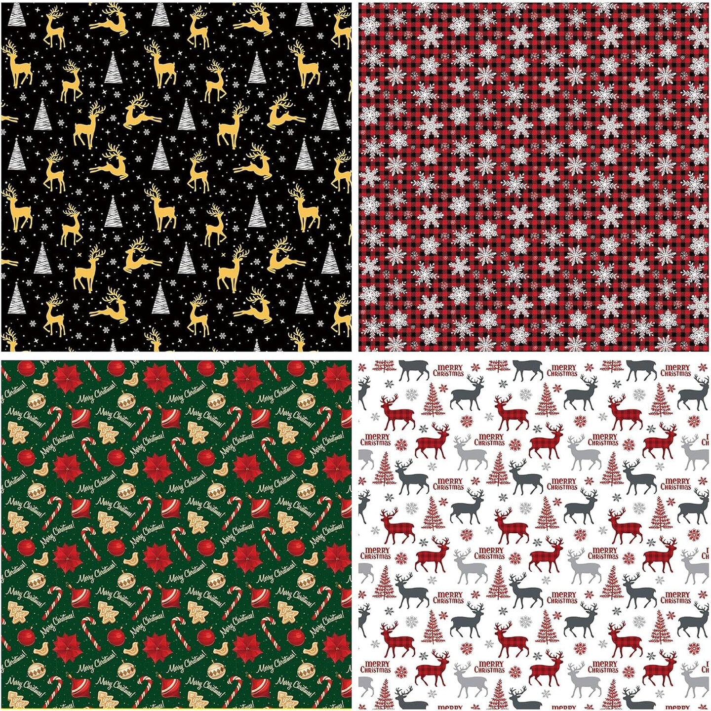 Christmas Wrapping Paper for Women Men Boys Girls,12Pcs Xmas Gift Wrapping Paper with Reindeer, Christmas Tree, Snowflakes, &#x22;Merry Christmas&#x22; Words, Candy Canes, Bells, Holiday Gift Wrap 20&#xD7;29 Inch