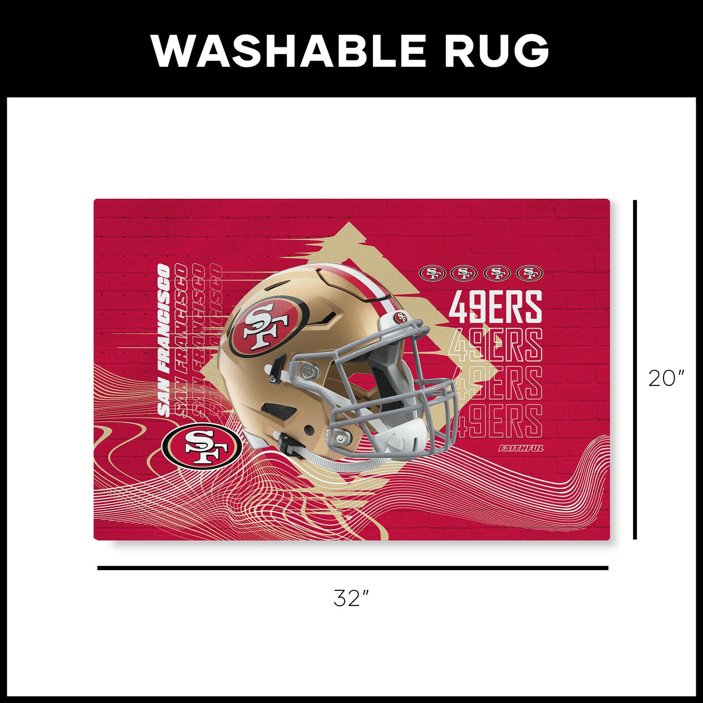 San Francisco 49ers NFL Wavelength Washable Rug 20X32 Inches