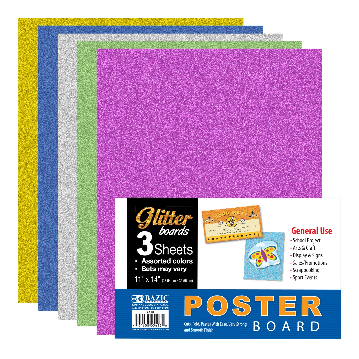 BAZIC 11&#x22; X 14&#x22; Glitter Poster Board (3/Pack)