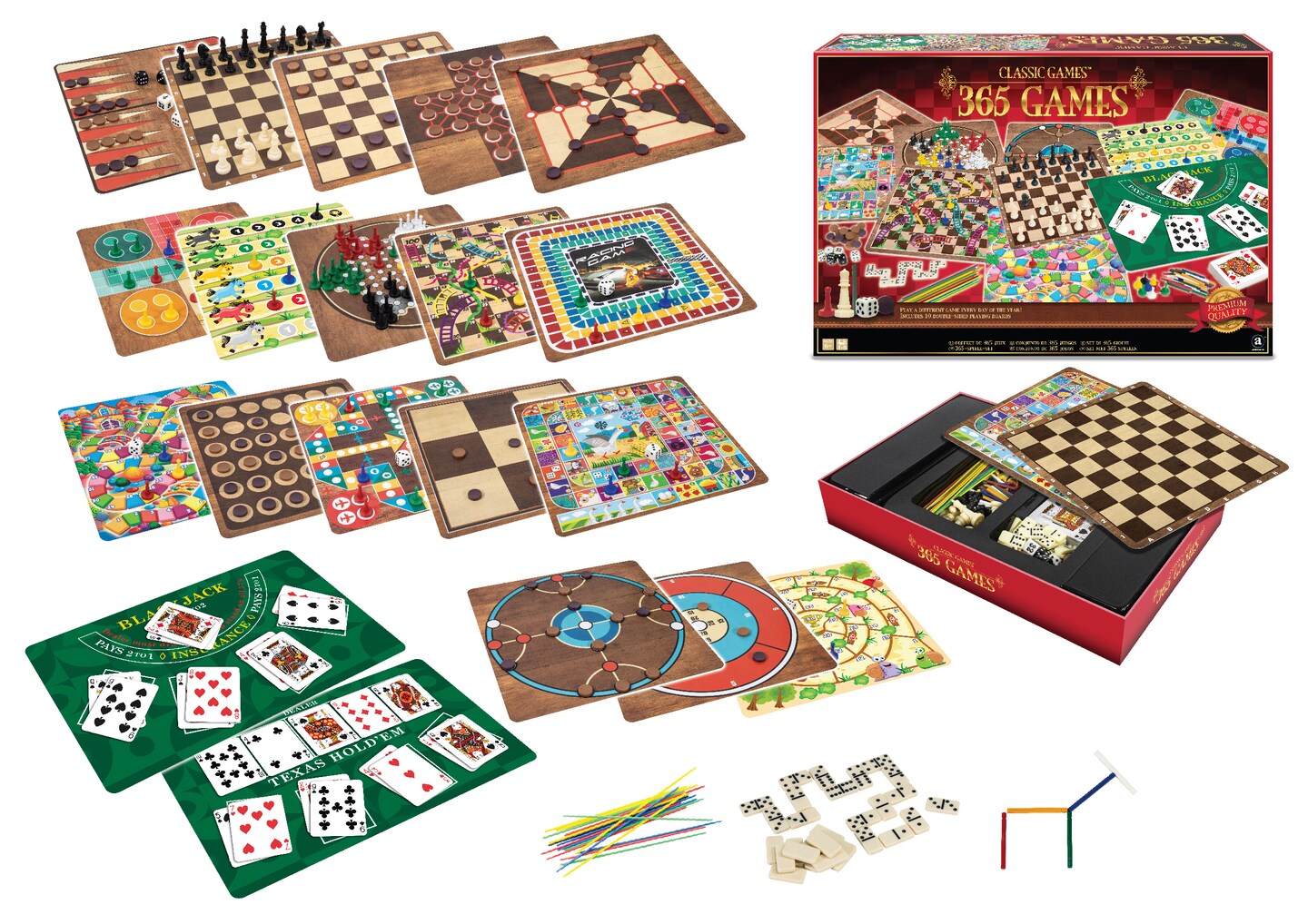 Merchant Ambassador: 365 Games - Classic Strategy Board &#x26; Card Games, All-In-1 Box, Traditional Game for Each Day of Year, Family Ages 6+, 1-8 Players