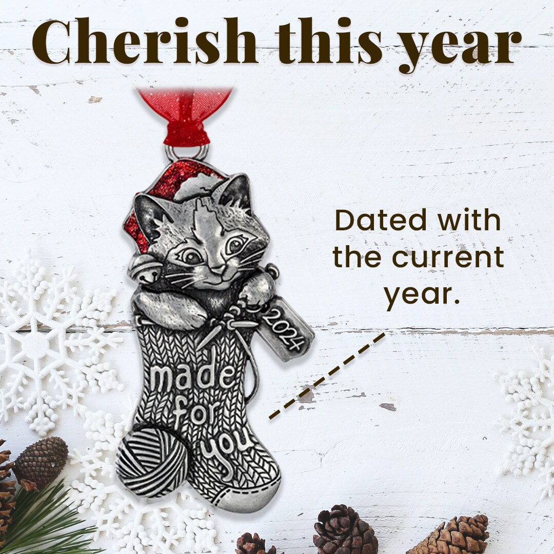 Gloria Duchin Knitting Kitten in Stocking Christmas Tree Ornament