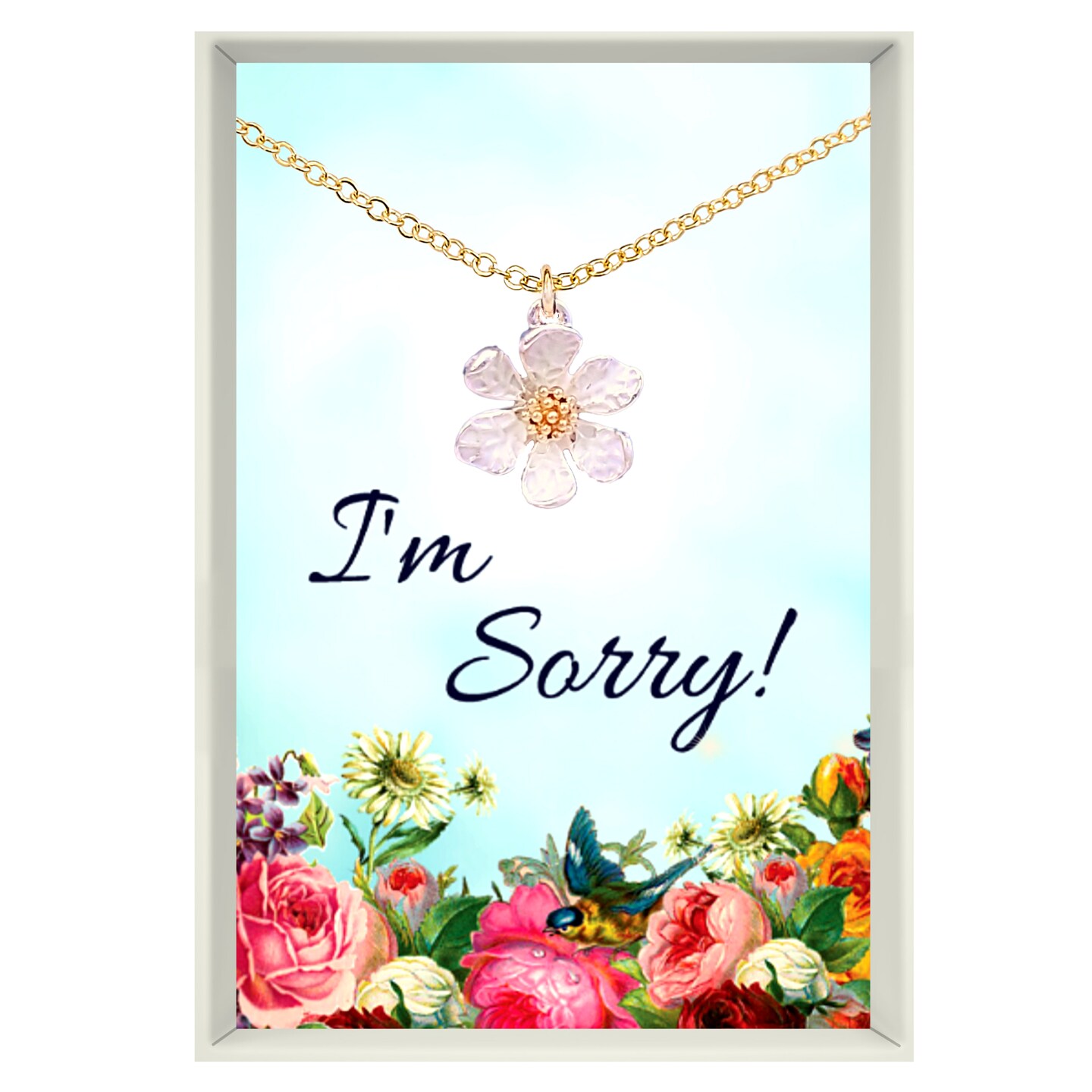 I'm Sorry Gift, White Daisy Necklace in Box with Message Inside