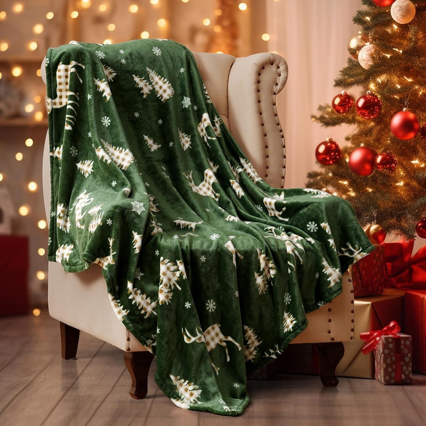 Printed Fleece Throw Blanket, No Shed No Pilling Ultra Soft Plush Cozy Xmas Prints Theme Home D&#xE9;cor Flannel Blanket for Bed, Sofa, Couch and Gift, 50&#x22; X 60&#x22;, Northern Winter