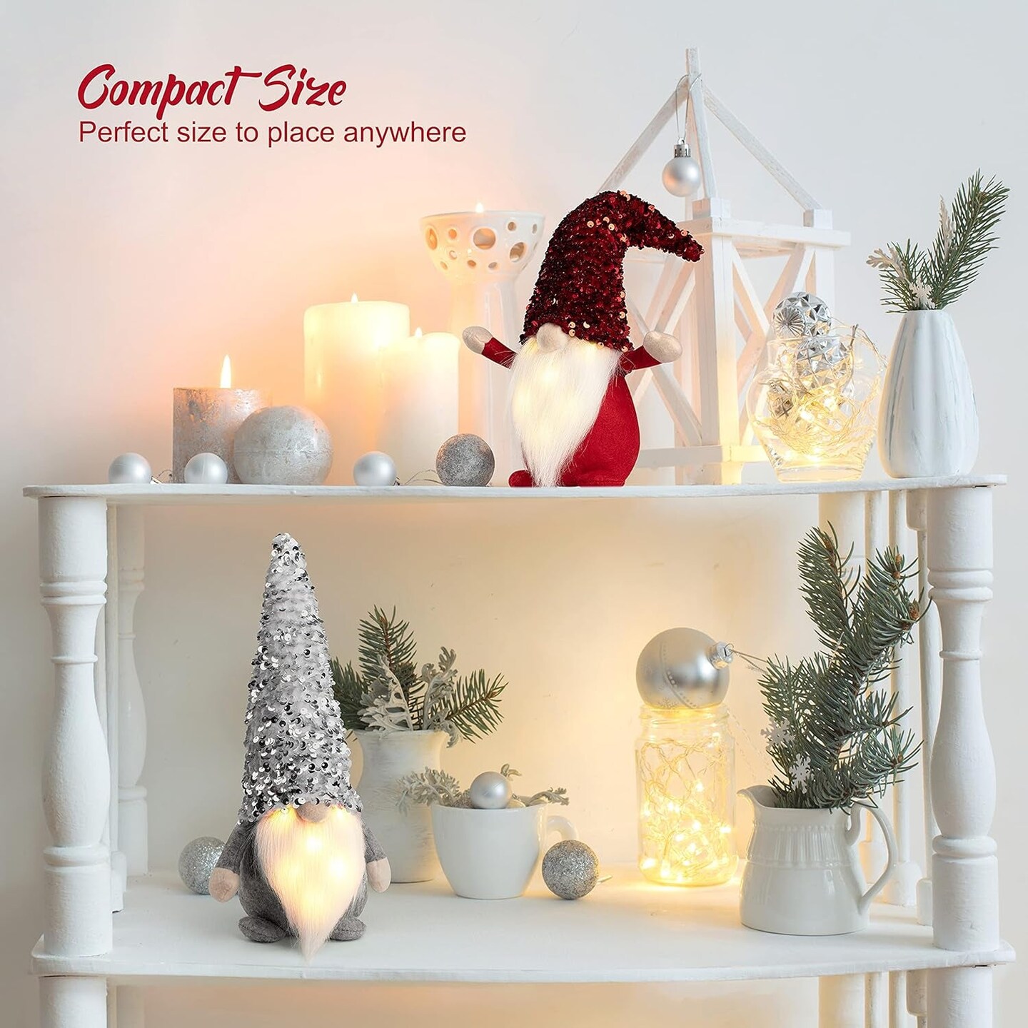 2Pack Sequin Christmas Gnomes Plush with LED Lighting Beard, Handmade Swedish Tomte Santa Scandinavian Figurine Nordic Plush Elf Doll Gnome Ornaments Christmas Decorations Home Decor