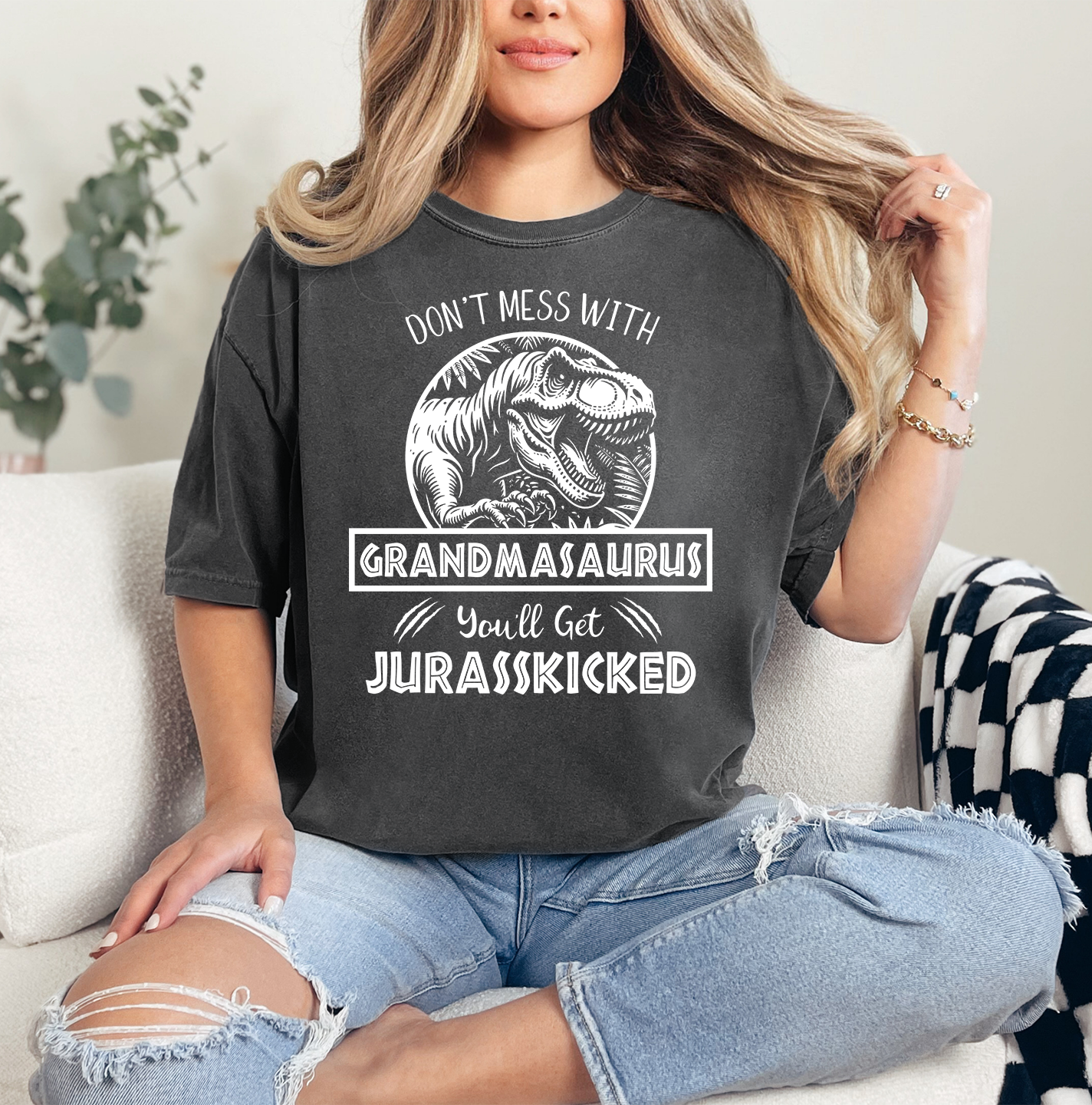 Womens Don't Mess With Grandmasaurus You'll Get Jurasskicked T-Shirt