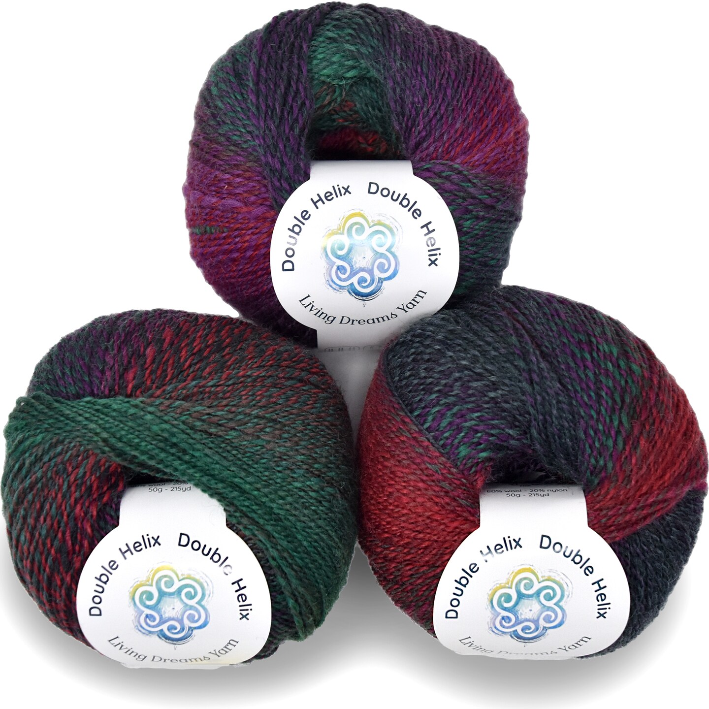 Double Helix by Living Dreams Yarn. Soft, Colorful Wool Yarn for Crochet, Knitting, Weaving. Self-Striping Sport Weight Yarn, 3 Pack, 150g