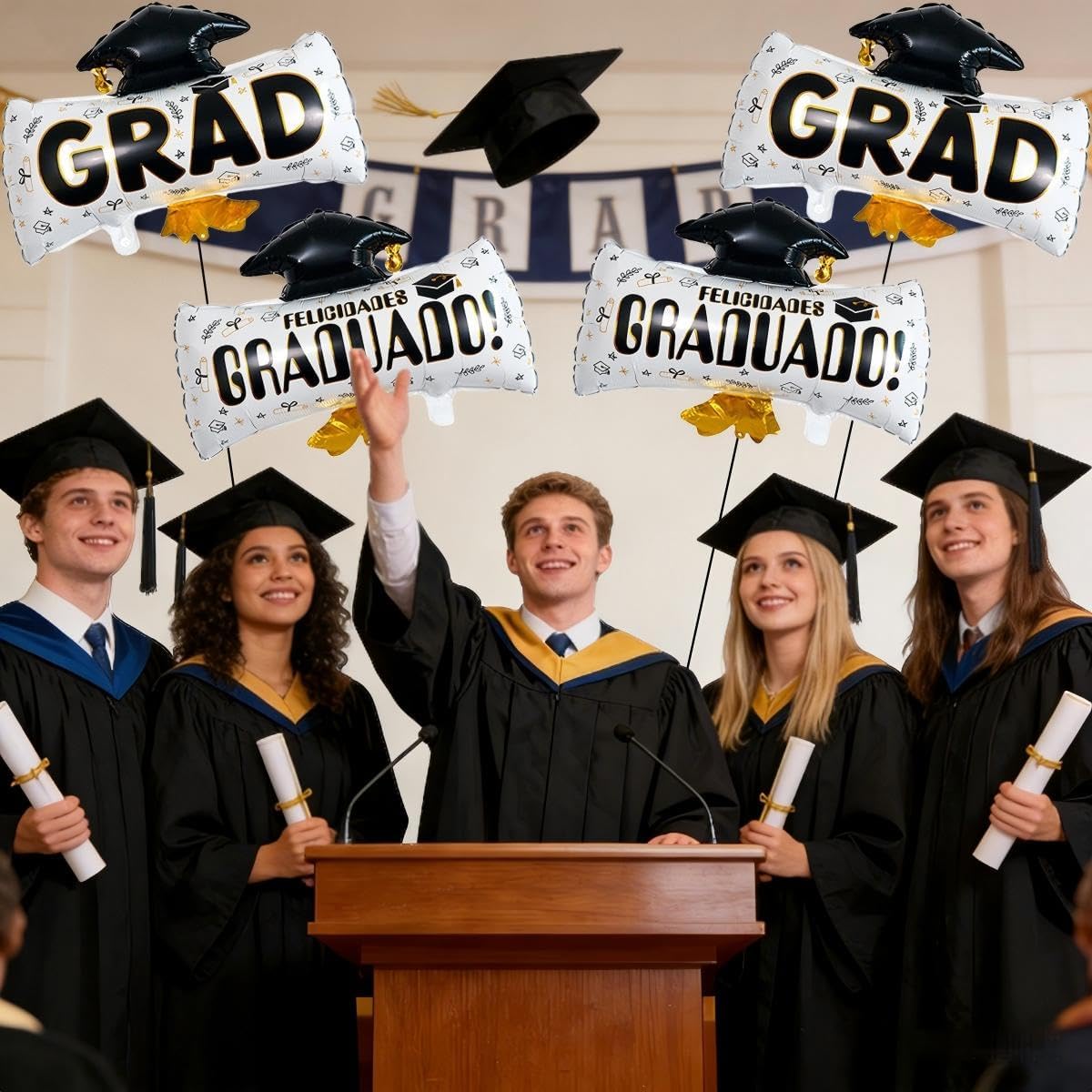 Graduation Party Balloons 2026 – 4PCS Grad Cap & Diploma Foil Balloon Set for Class of 2026 Decorations