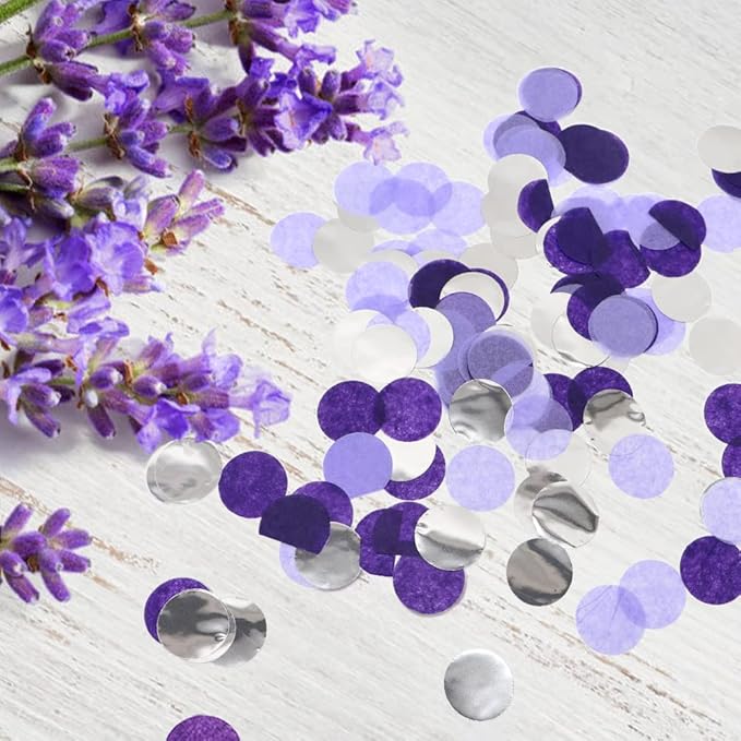5,000 Pcs Purple & Silver Tissue Paper Confetti - 1-Inch Round Table Dots - 1.76oz Bulk Confetti for Weddings, Birthdays, Graduations, and DIY Balloon Stuffing