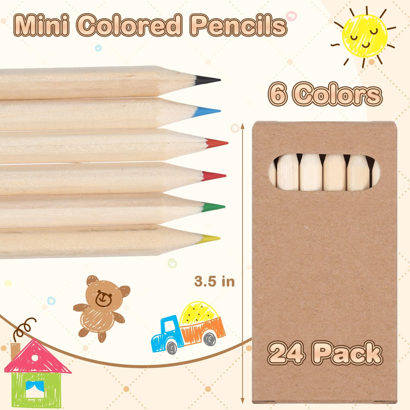 24 Packs Mini Colored Pencils Bulk 3.5'' Coloring Drawing Pencil in Boxes End of Year Gift for Students Kids Adult Classroom Exchange Gift School Painting Birthday Party Favor, 6 Per Pack