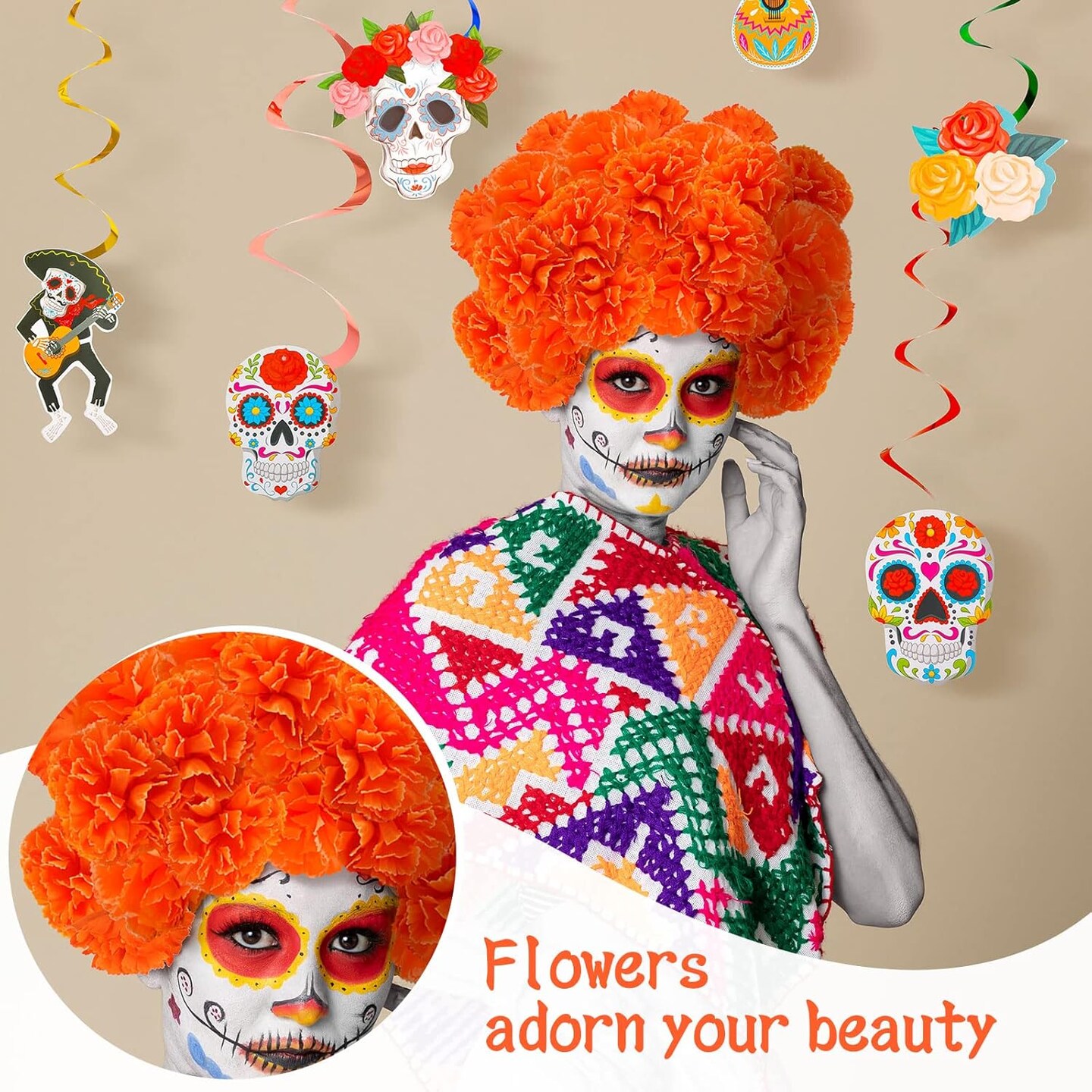 132 Pcs Mexican Dia De Los Muertos Decor (Orange)