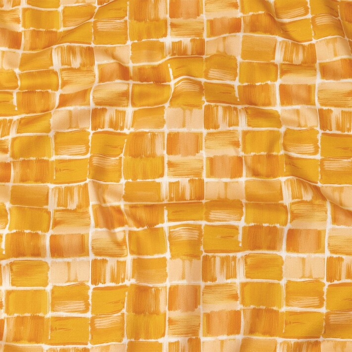 1 Yard Stretch Cotton Sateen Fabric Yellow Painted Squares Swatch Me Print