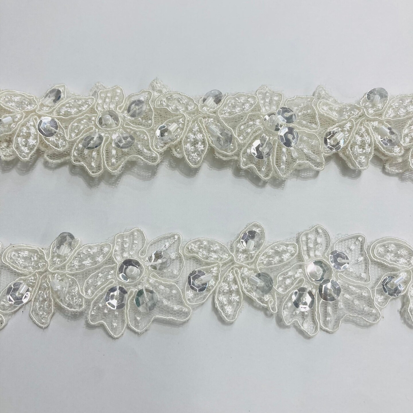 1 Yard Handmade Beaded and Corded Lace Trimming Embroidered on Polyester Net Mesh for Dresses 1.5 Inch Width