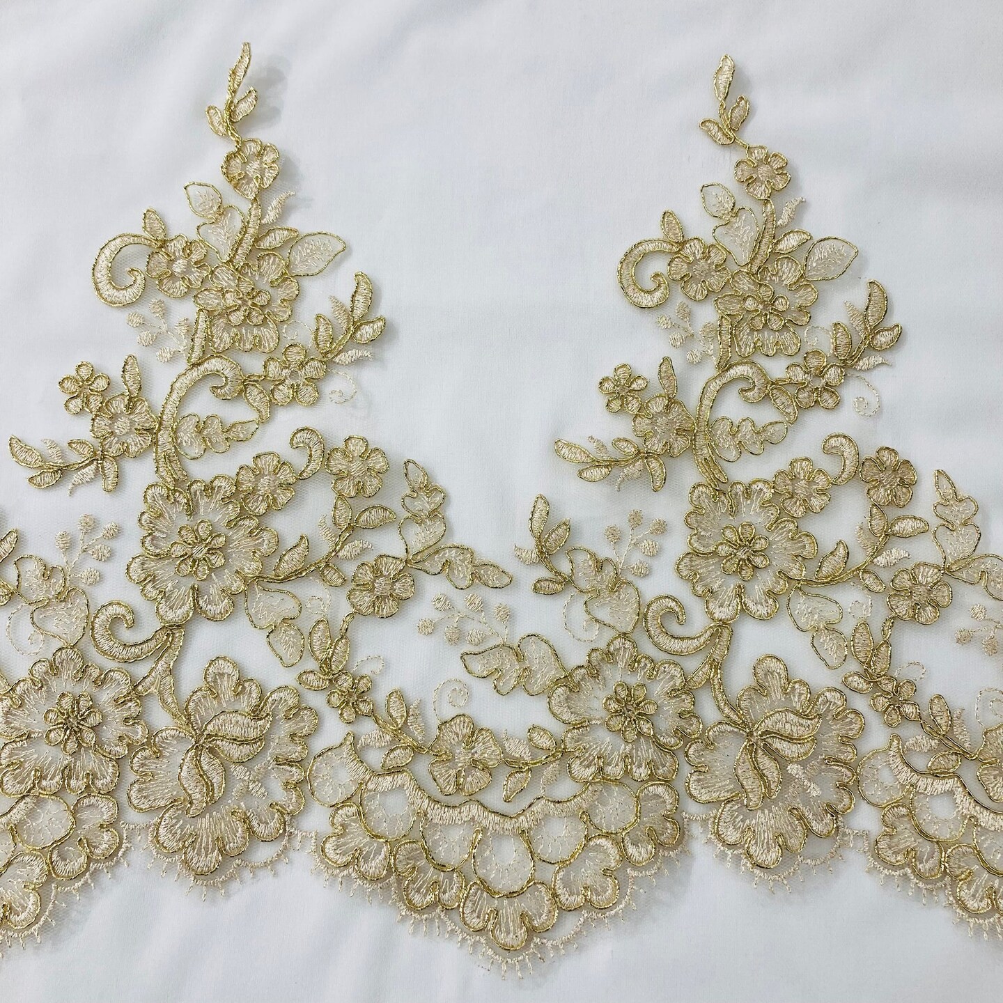 1 Yard Corded Embroidered Floral Lace Trim 11" Wide 100% Polyester Net Mesh for Bridal & Special Occasion