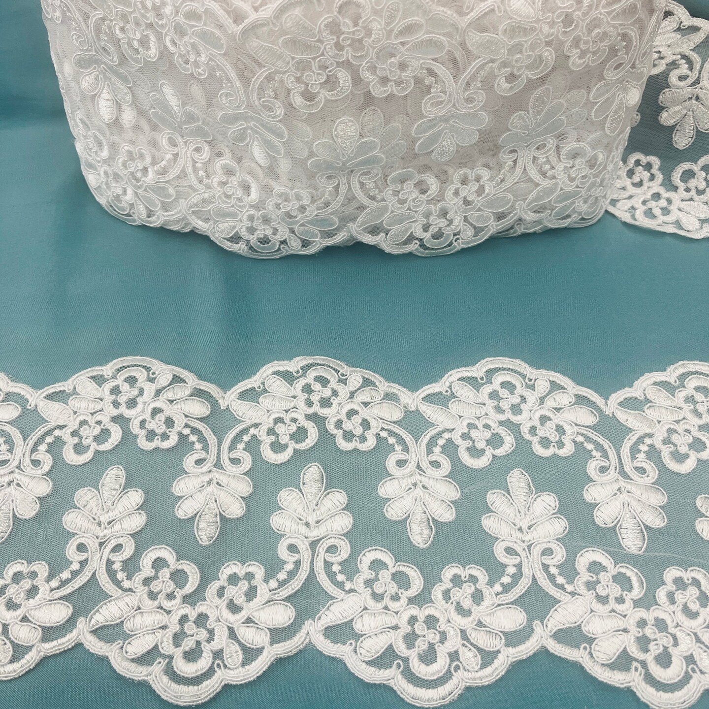 1 Yard Corded Double Sided Lace Trimming 100% Polyester Net Mesh 6″ Wide