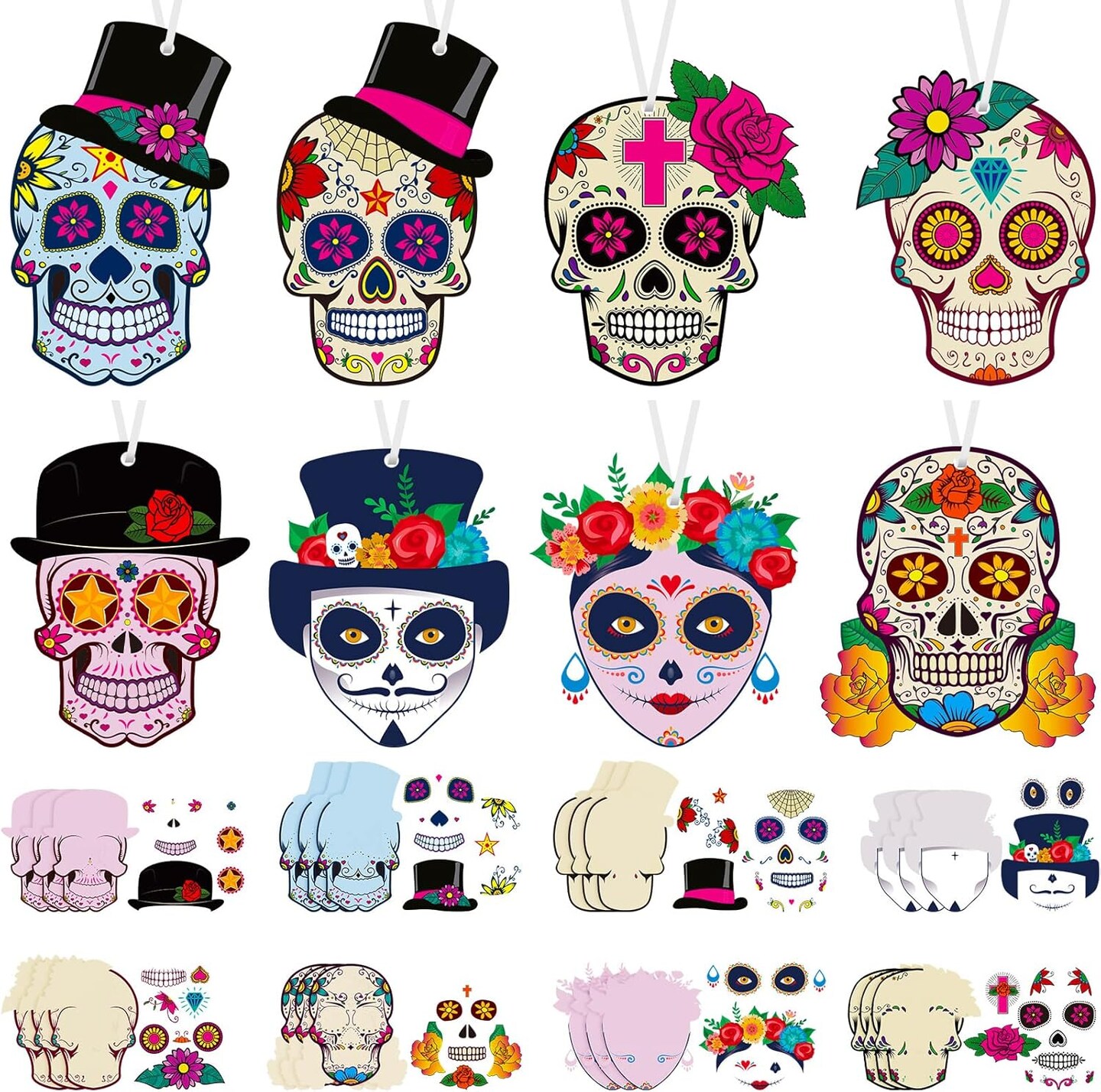 24 Sets Day of Dead Decorations Sugar Skull Crafts Kits (colorful)