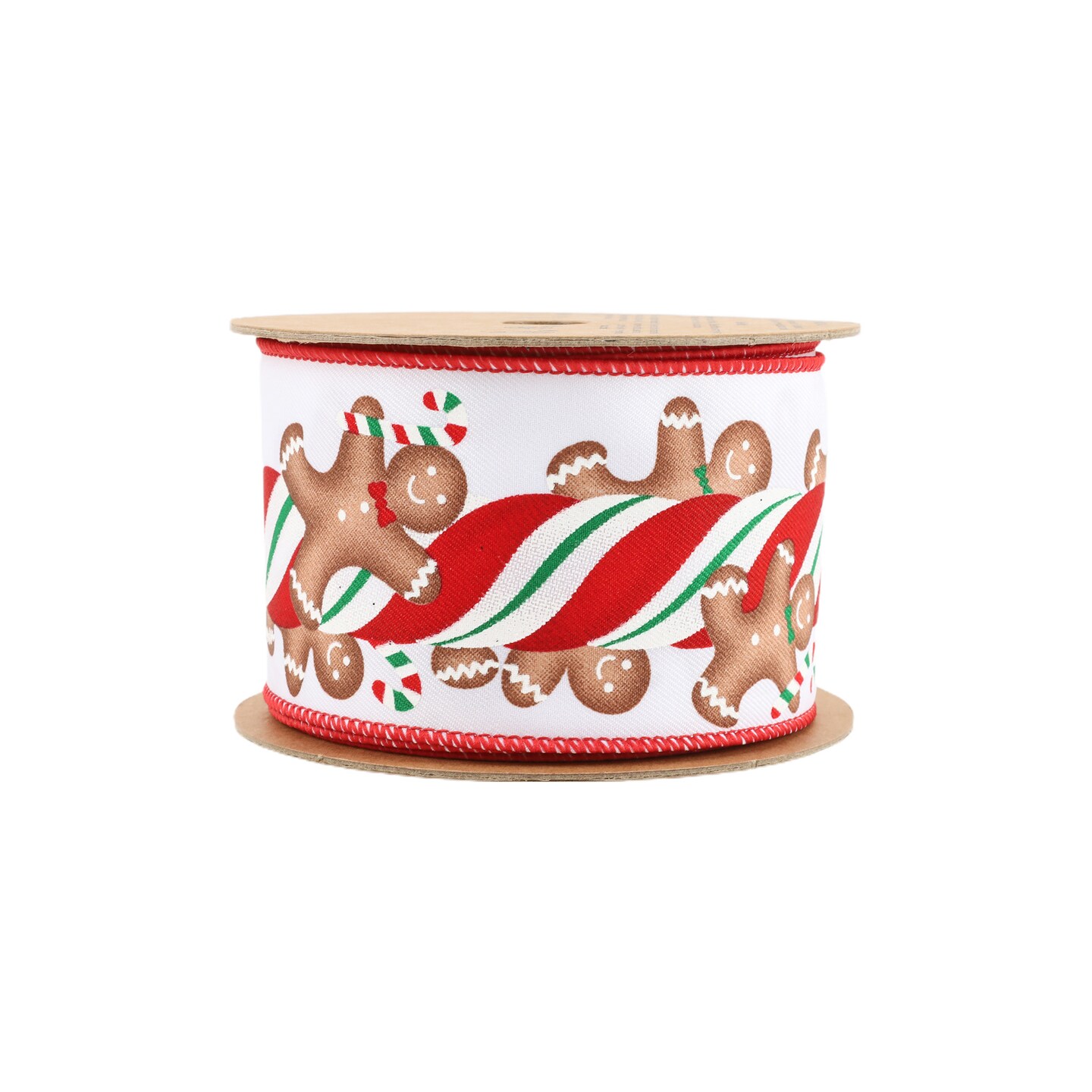 LaRibbons 2 1/2" Wired Ribbon | Gingerbread on Peppermint Stick | 10 Yard Roll