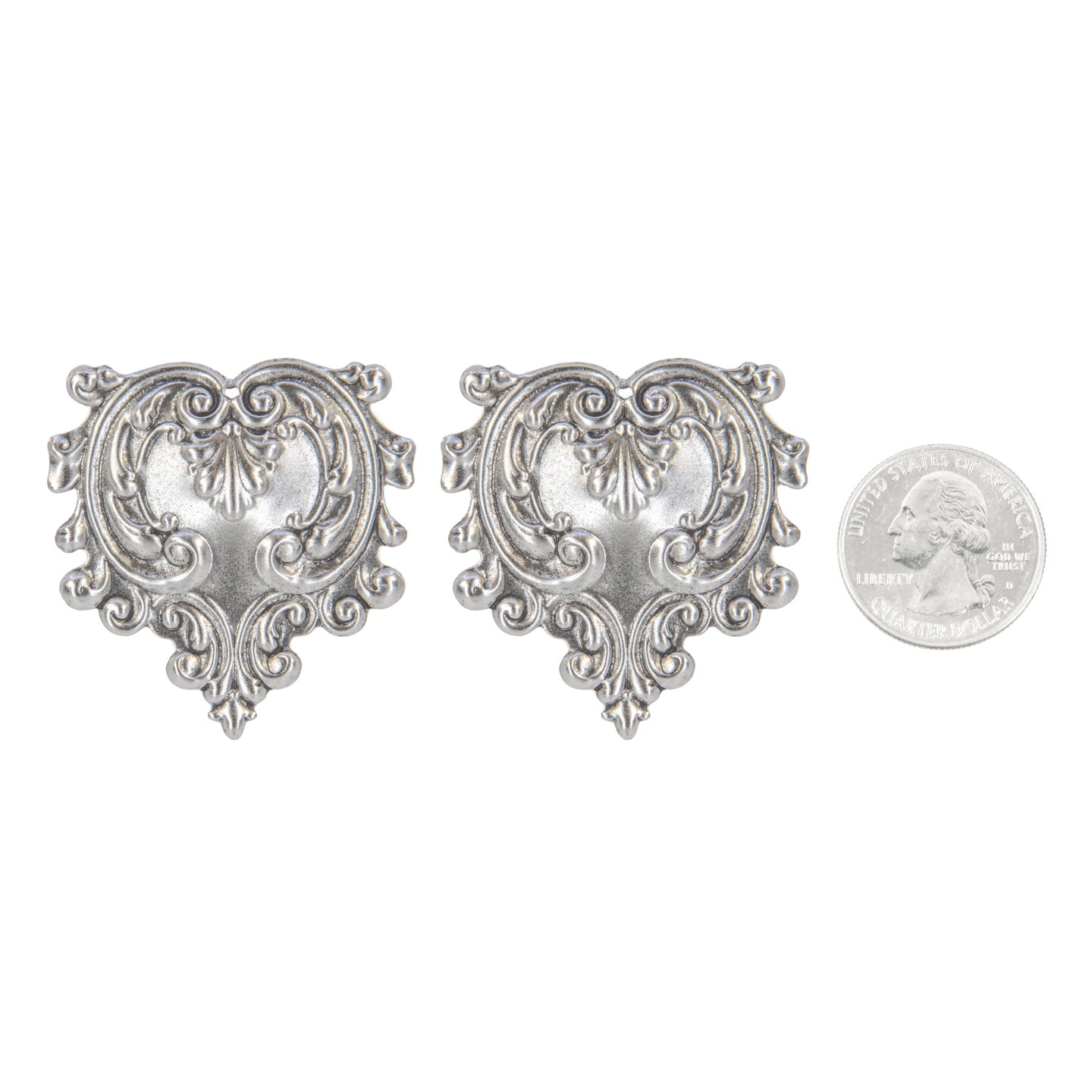 Antiqued Pewter Plated Brass Vintage Style Ruffled Heart Pendants - Set of Two P-P43