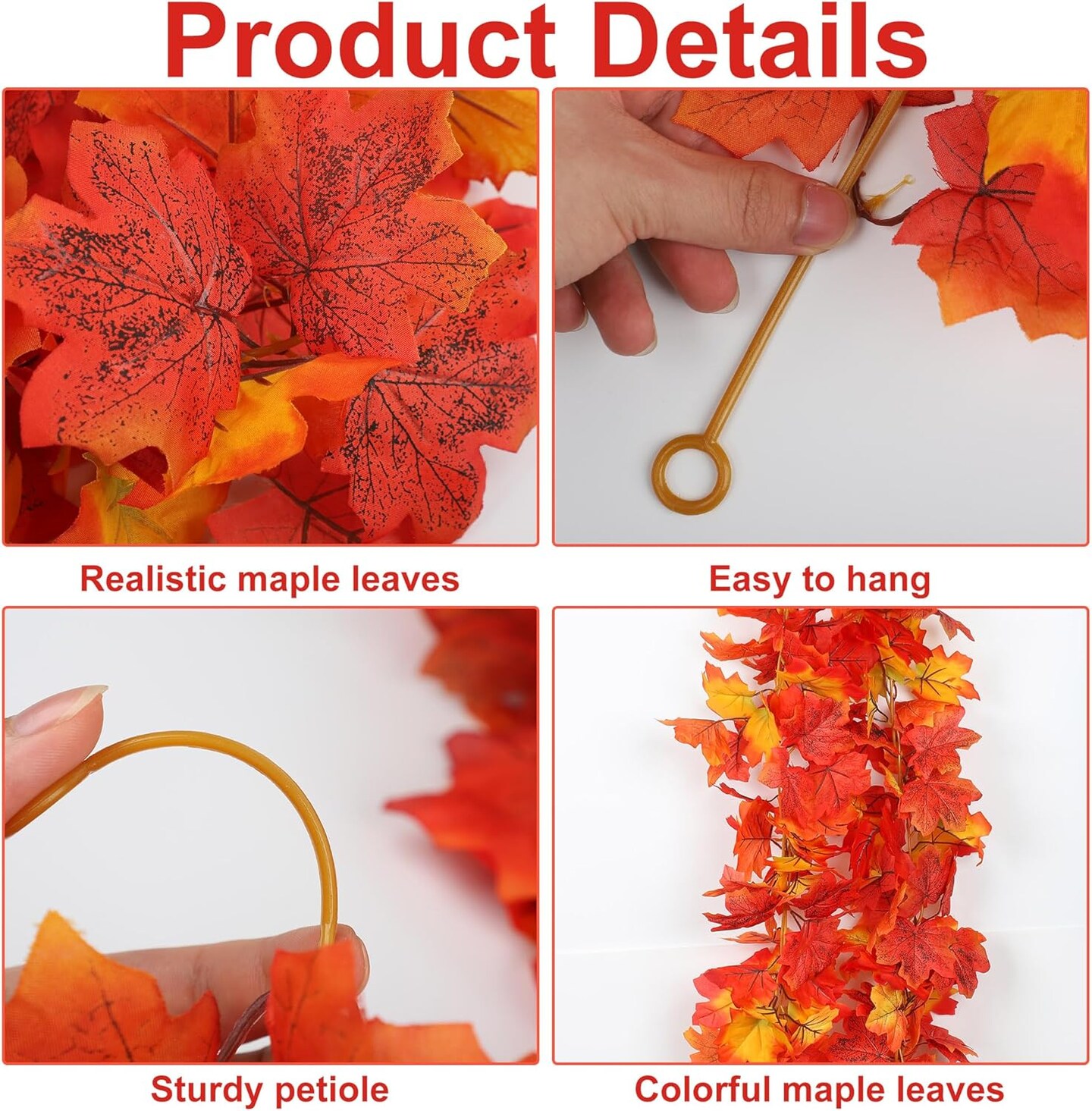 6 Pcs Fall Maple Leaf Garland 5.8ft Hanging Vines Garland Artificial