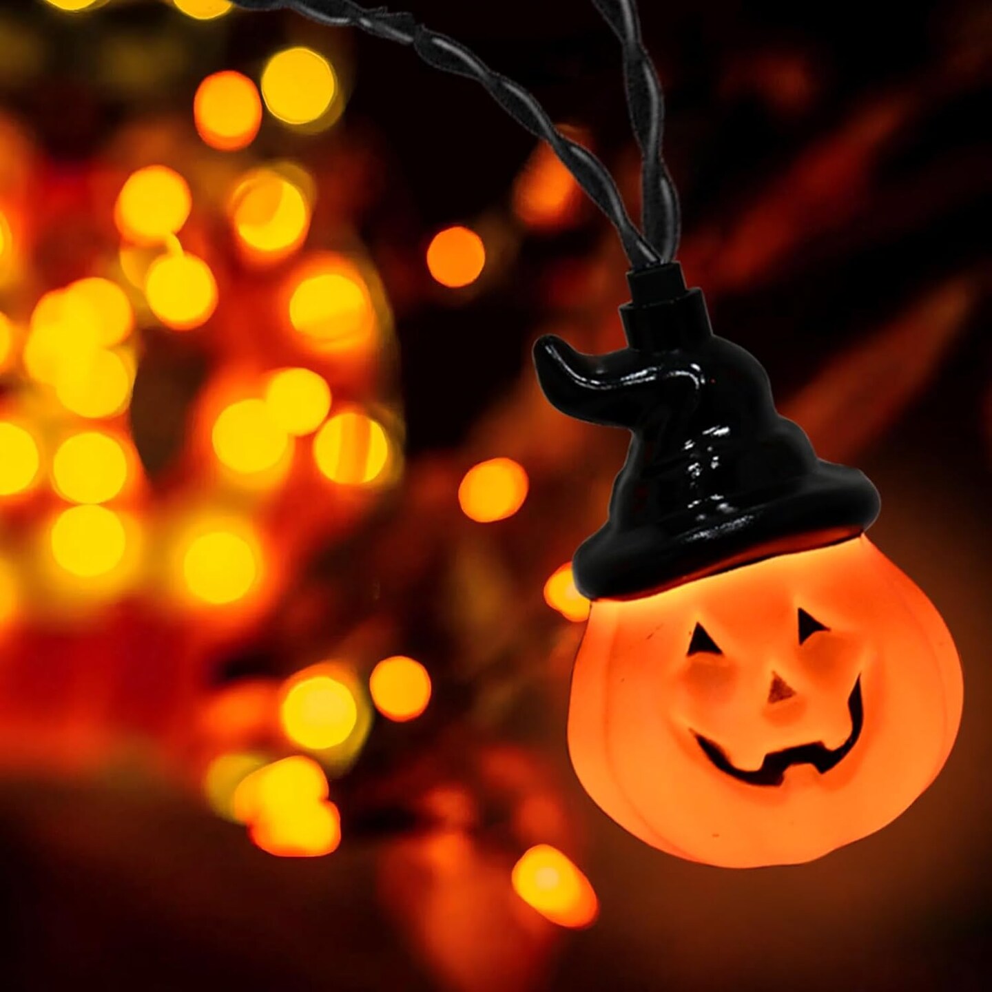 8.5FT Halloween Pumpkin String Lights – 10 LED Hooded Jack-O-Lantern Lights for Indoor & Outdoor Patio, Garden, and Party Decor