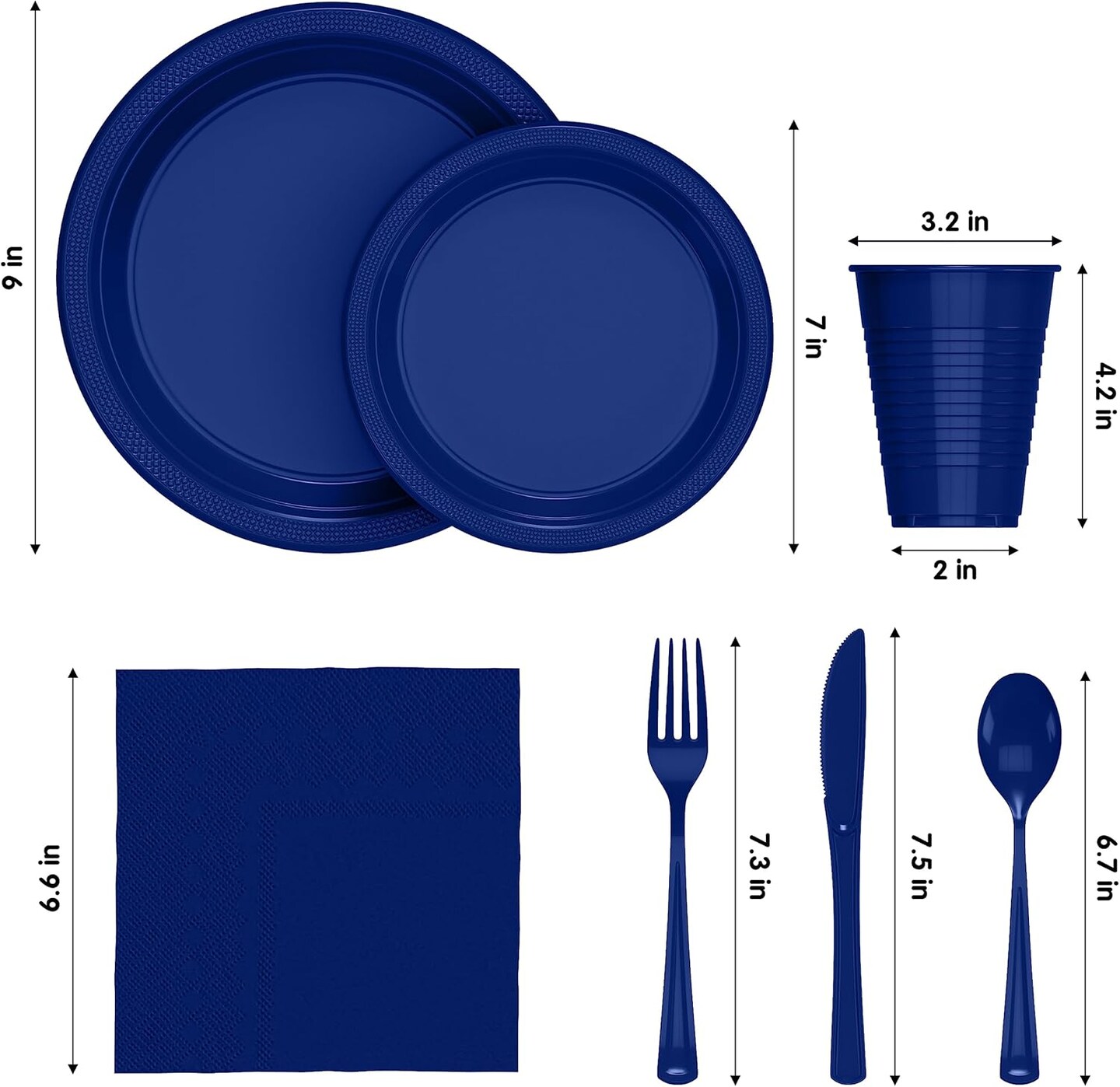 Exquisite 350 Pcs Plastic Plates for Party – Disposable Plates Set – 50 Each of 9" Dinner Plates, 7" Dessert Plates, Plastic Cups, Napkins & Plastic Cutlery – Plastic Dinnerware by Party Solids