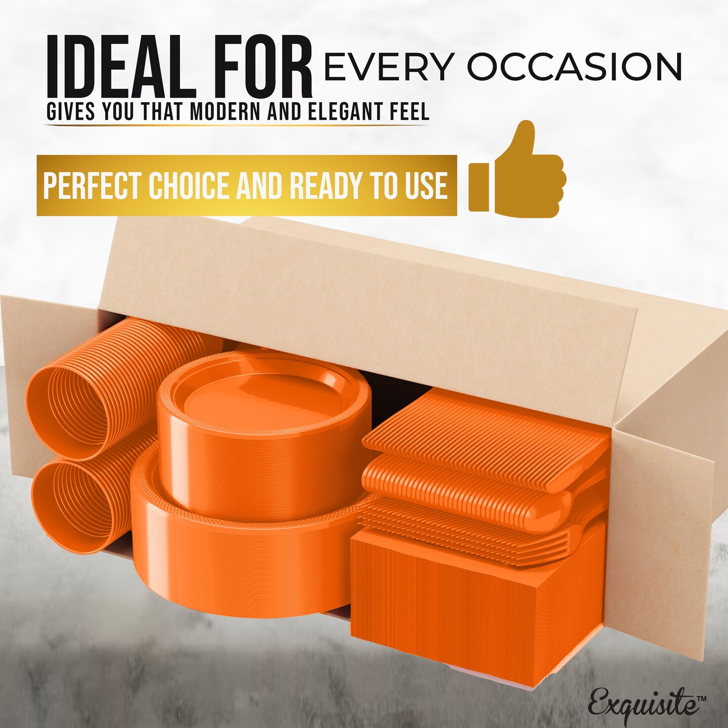 Exquisite 350 Pcs Plastic Plates for Party – Disposable Plates Set – 50 Each of 9" Dinner Plates, 7" Dessert Plates, Plastic Cups, Napkins & Plastic Cutlery – Plastic Dinnerware by Party Solids