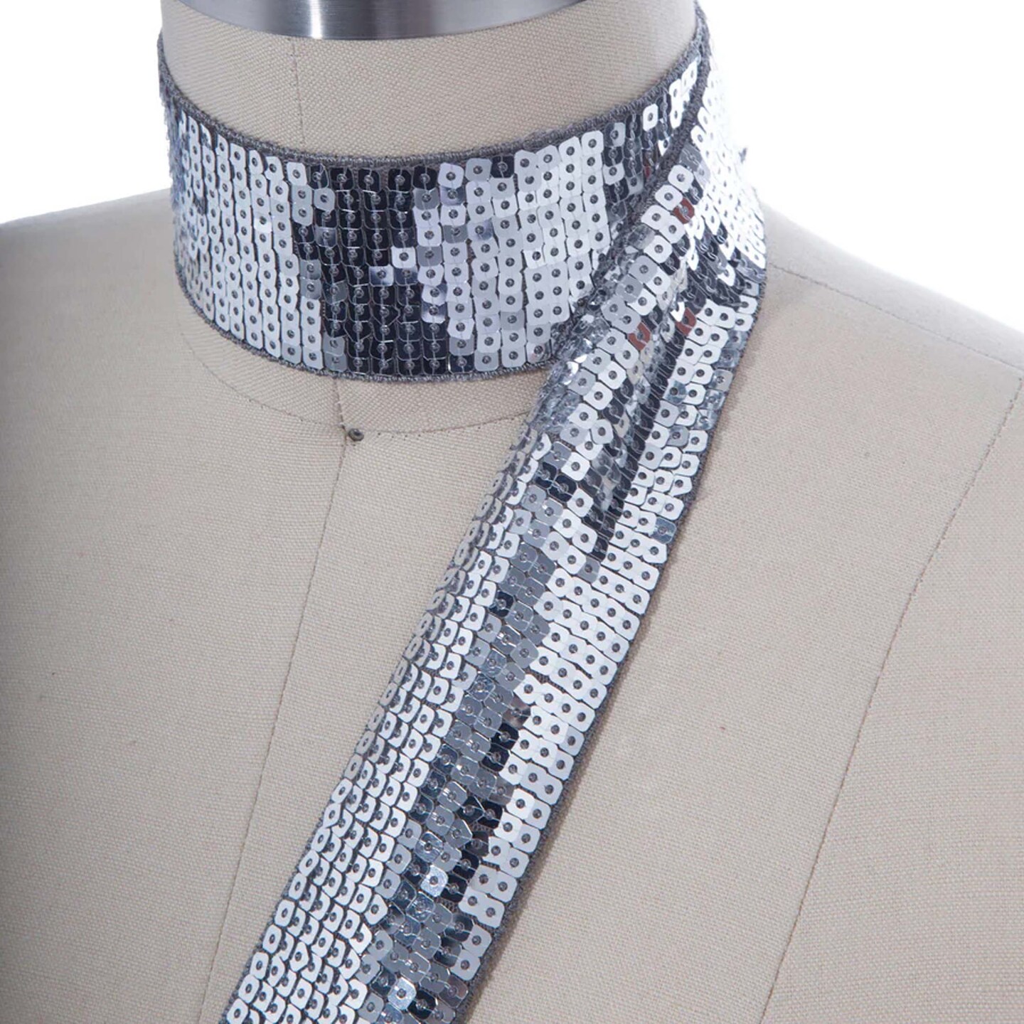 1 Yard 1.75" Wide Silver Sequin Ribbon Trim Non-Stretch Square Sequin Trim